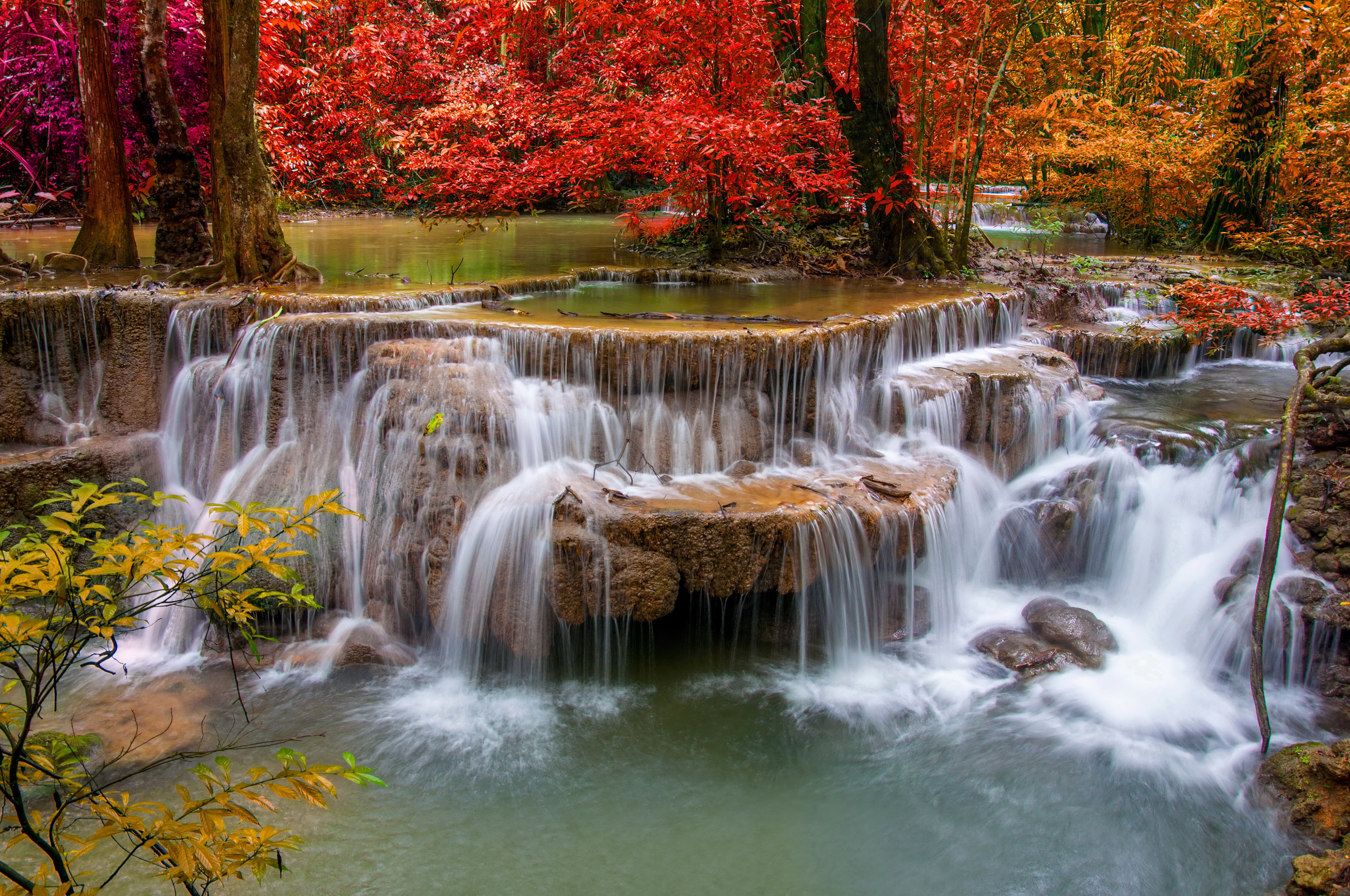 autumn, forest, stream, waterfalls #rocks #forest #waterfall #stream #rapids #autumn K #wallpaper #hdwallpa. Waterfall wallpaper, Waterfall, Waterfall paintings