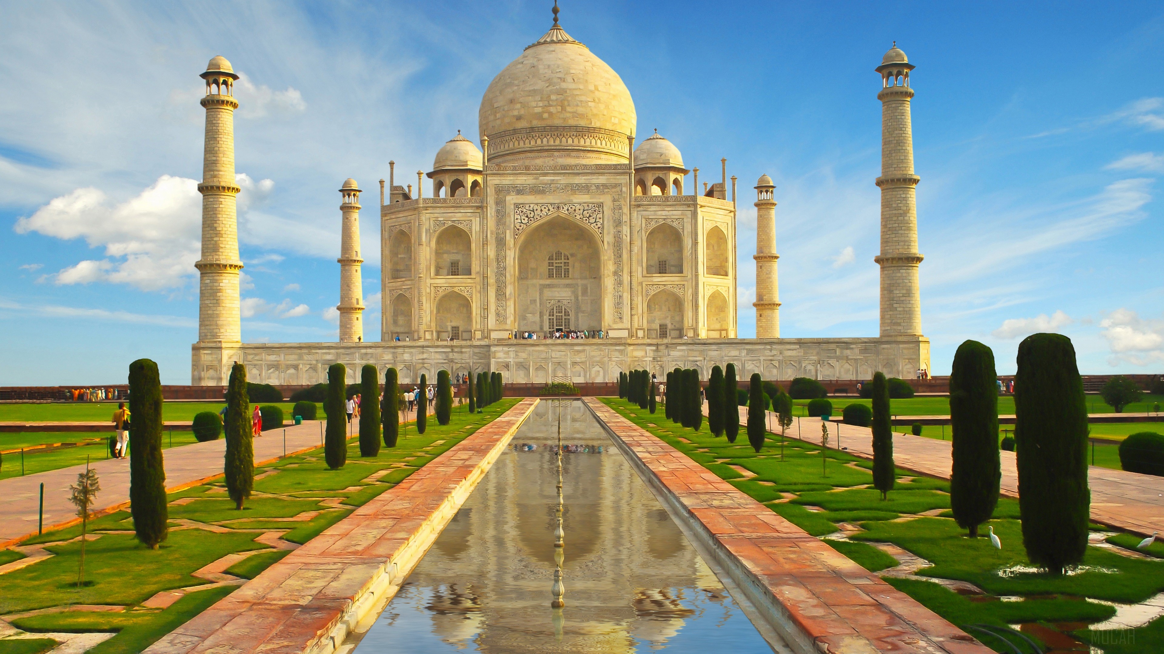 Building, Dome, India, Monument, Park, Reflection, Taj Mahal 4k Gallery HD Wallpaper