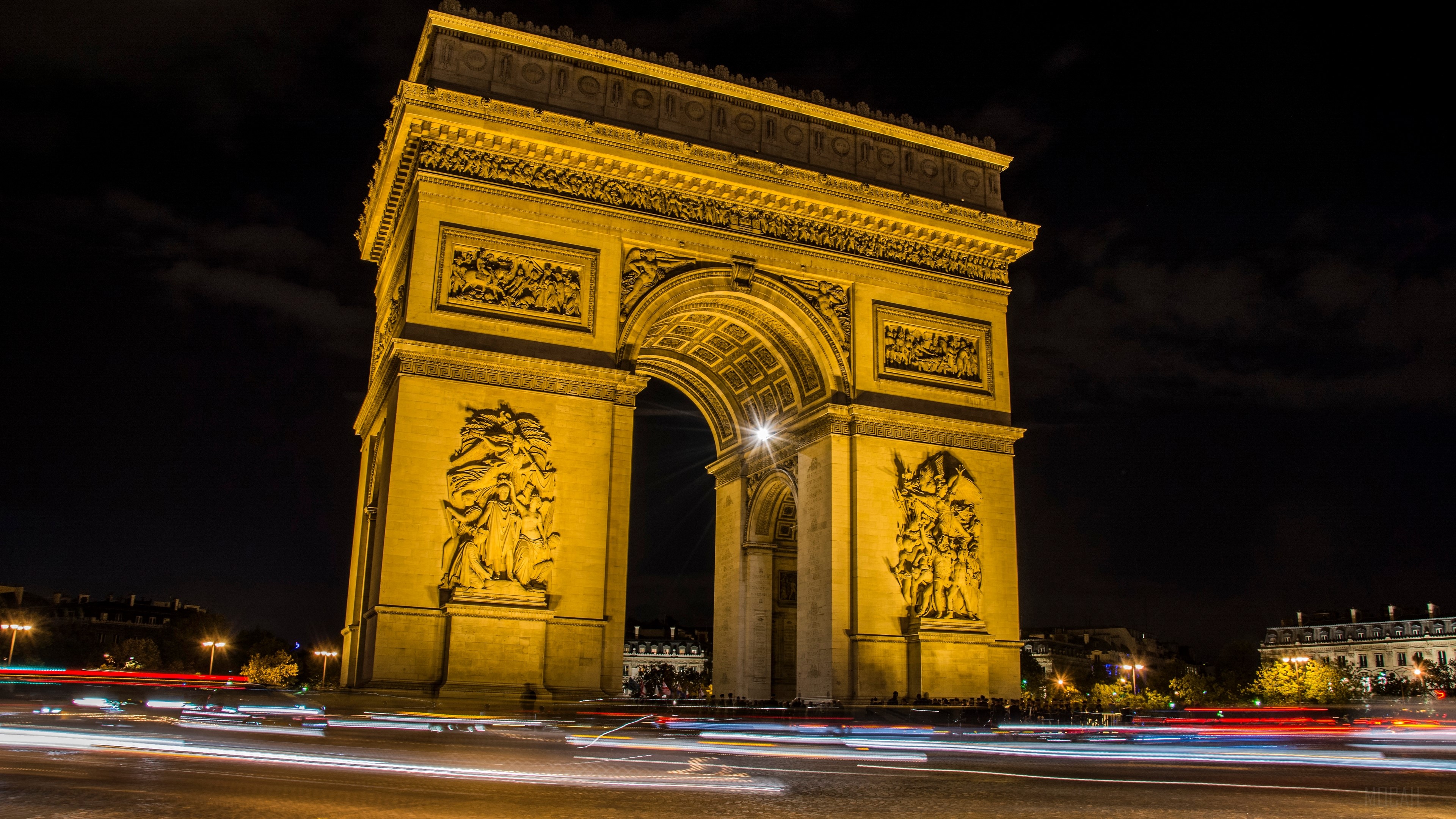 Arc De Triomphe, France, Light, Monument, Night, Paris, Time Lapse 4k Gallery HD Wallpaper