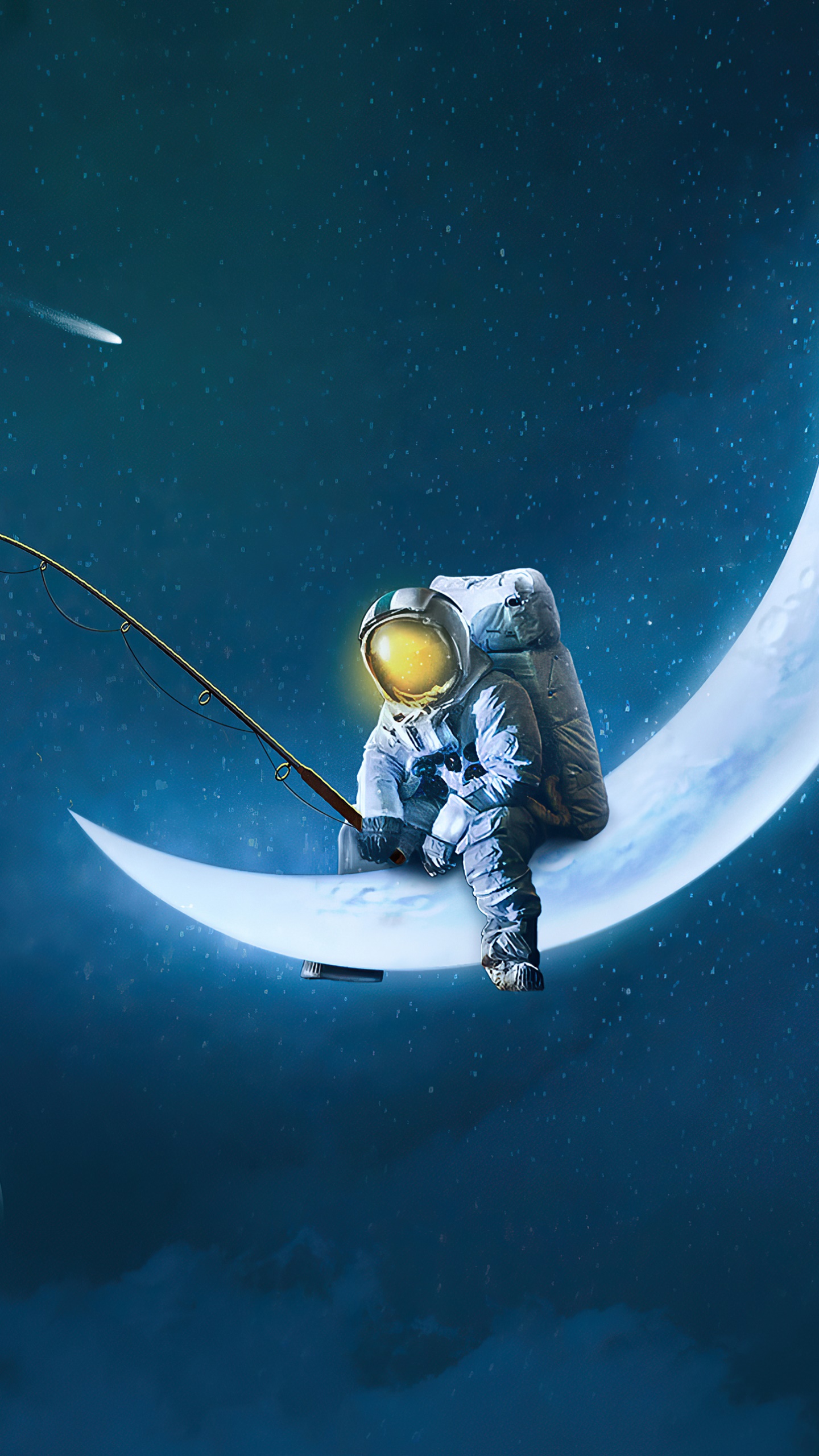 Wallpaper / Sci Fi Astronaut Phone Wallpaper, Fishing, Moon, 1440x2560 free download