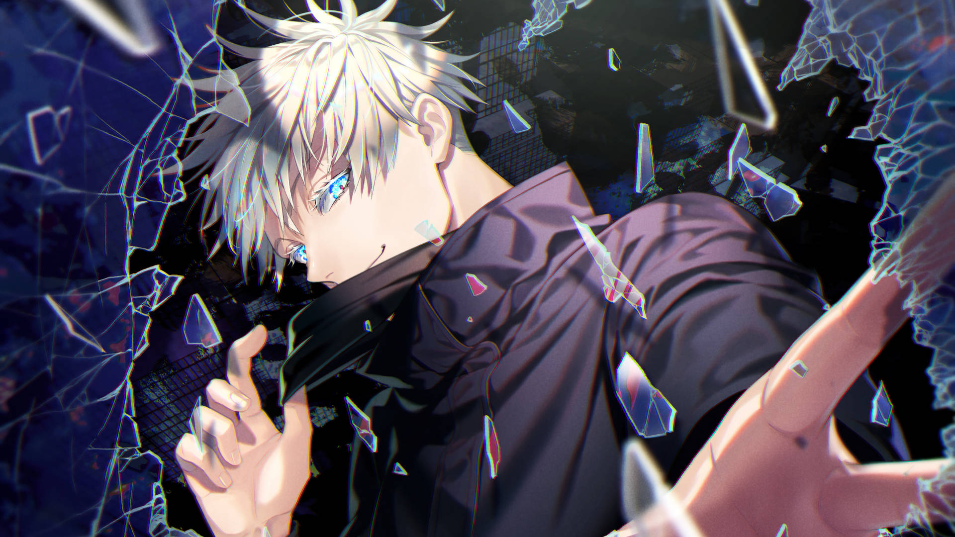 Download Gojo Satoru Breaking Glass Wallpaper