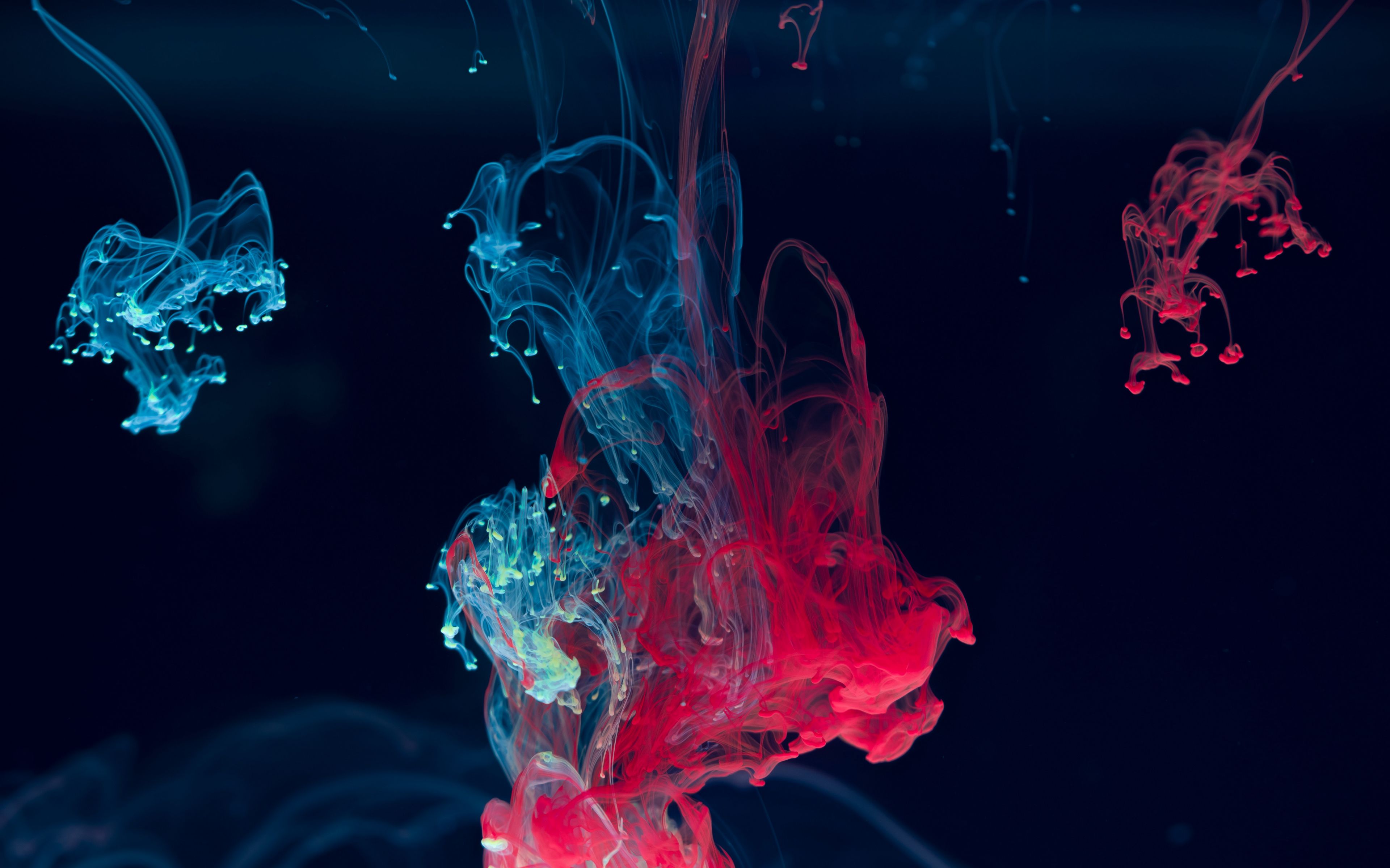 Download wallpaper 3840x2400 ink, water, blending, paint, drops, red, blue 4k ultra HD 16:10 HD background