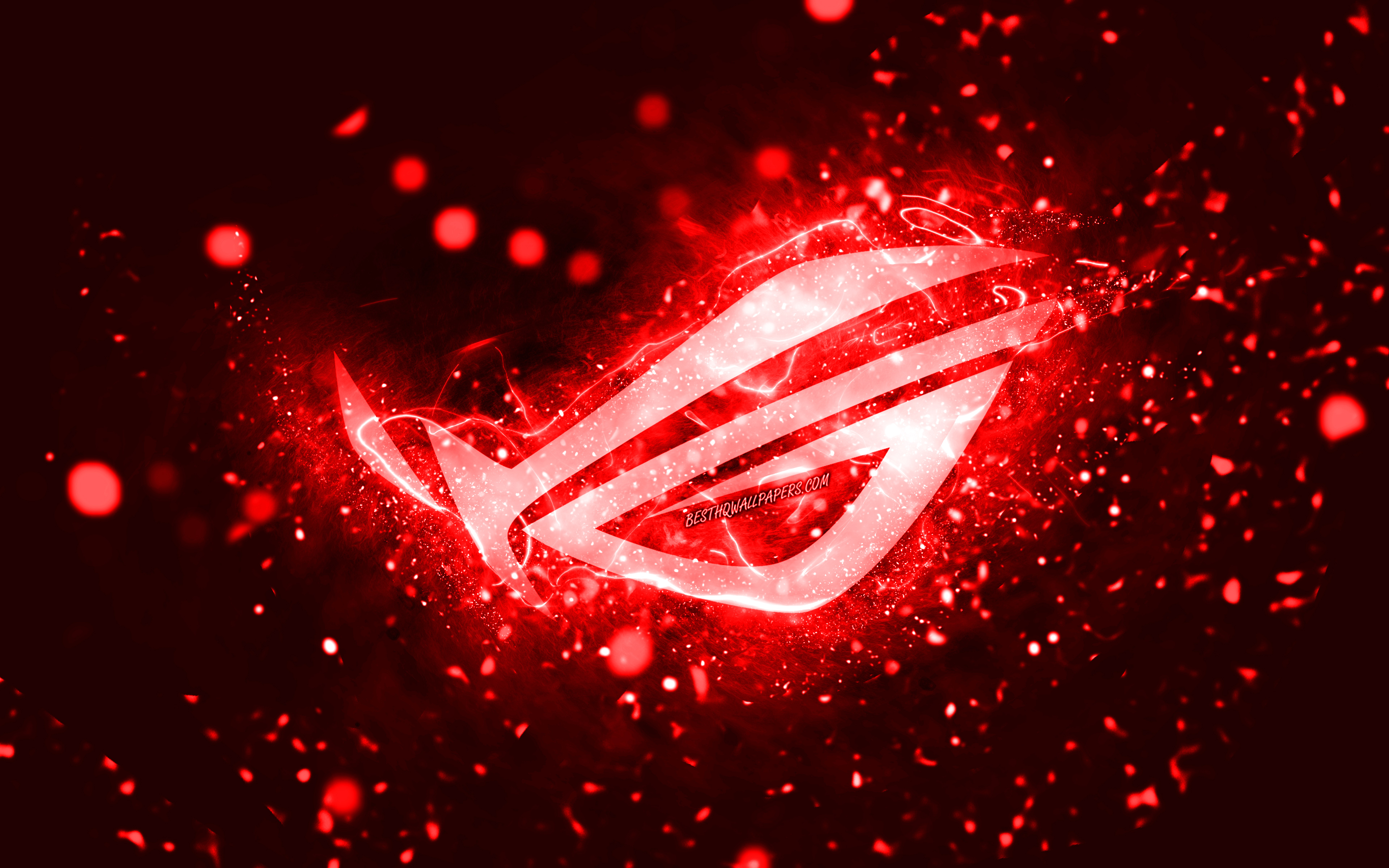 Download wallpaper Rog red logo, 4k, red neon lights, Republic Of Gamers, creative, red abstract background, Rog logo, Republic Of Gamers logo, Rog for desktop with resolution 3840x2400. High Quality HD picture