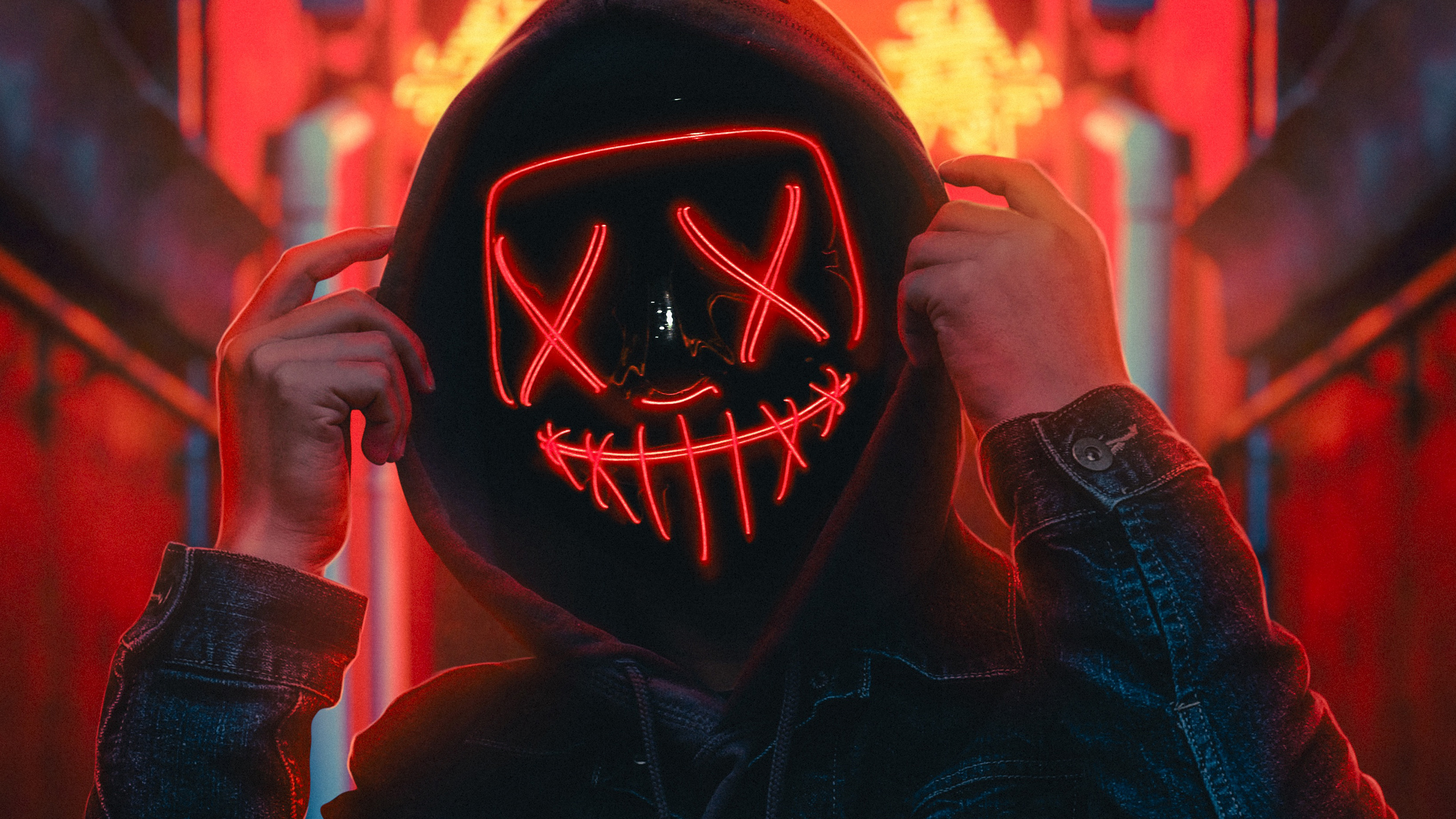 Hoodie Guy Red Neon Light 4k 1440P Resolution HD 4k Wallpaper, Image, Background, Photo and Picture