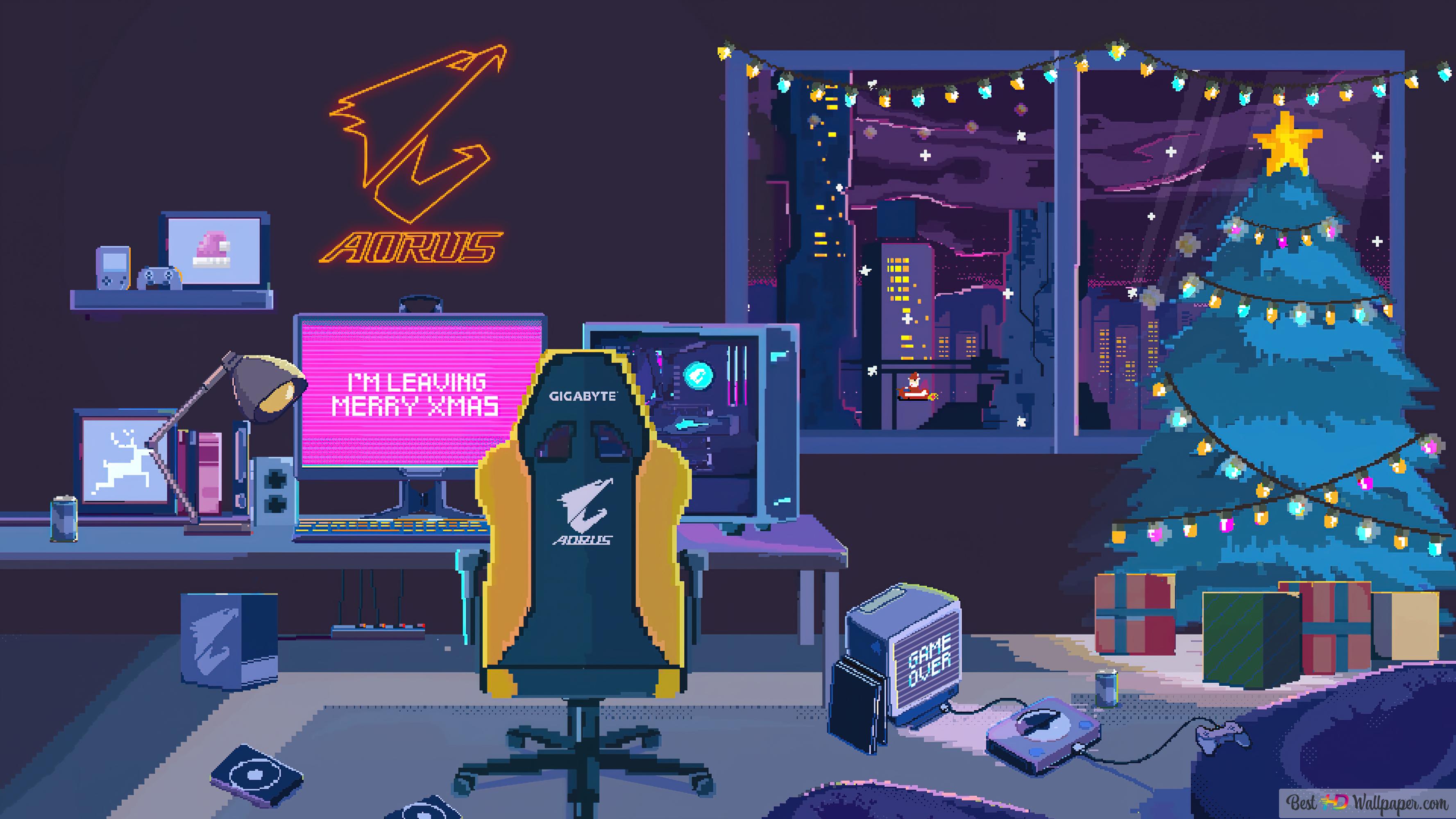 AORUS Christmas Pixel Art 4K wallpaper download