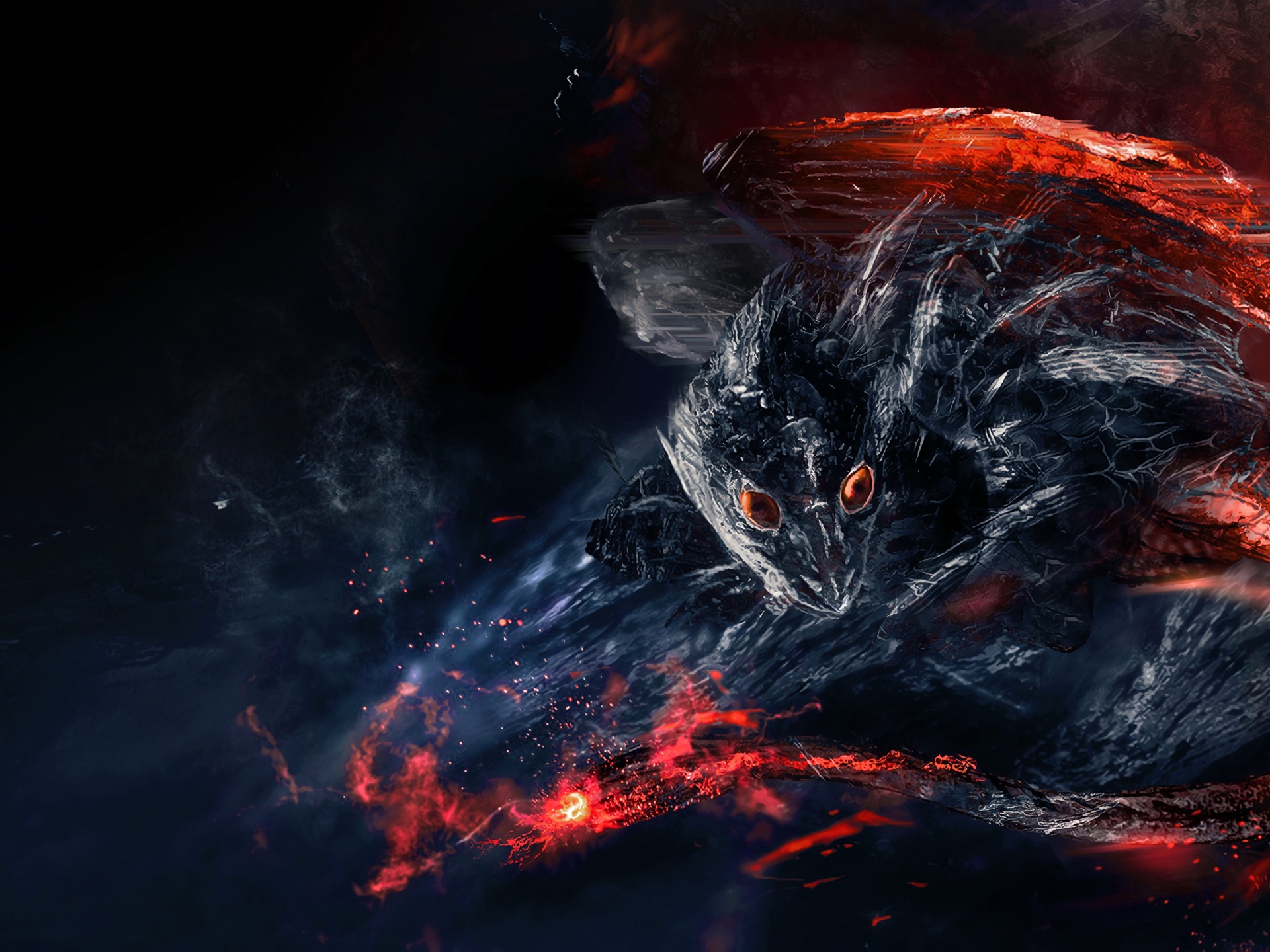 Wallpaper 4k dragon, dinosaur, fiery, creature, art 4k Wallpaper