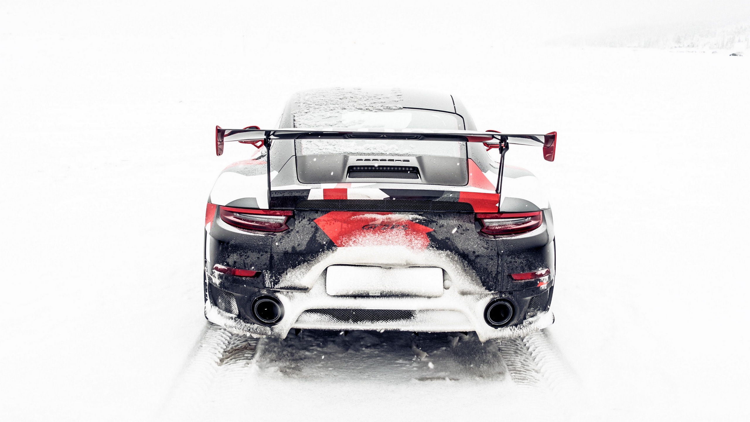 Wallpaper / sports car, rear view, snow, winter, off road, 4k free download