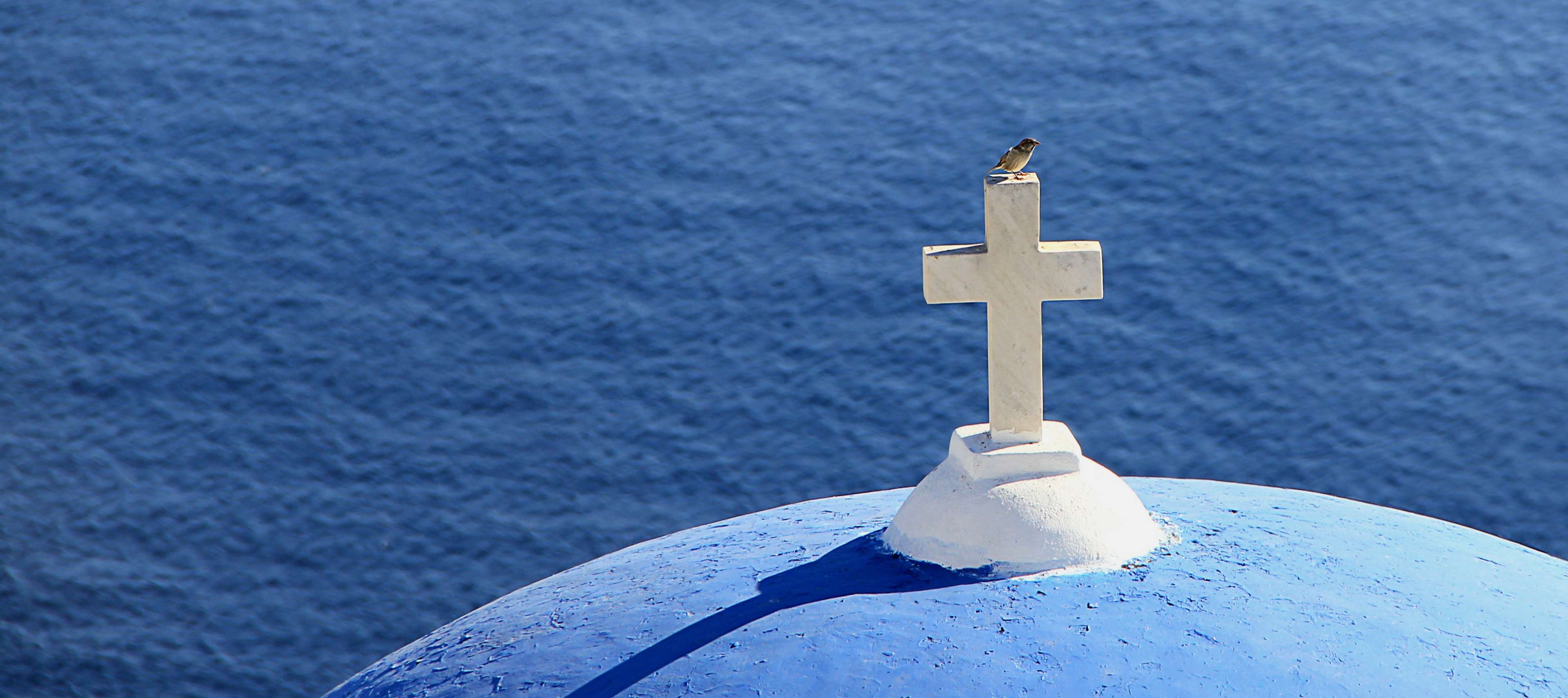 believe, bird, blue, christian, church, cross, greece, religion, santorini, sea, spiritual 4k wallpaper