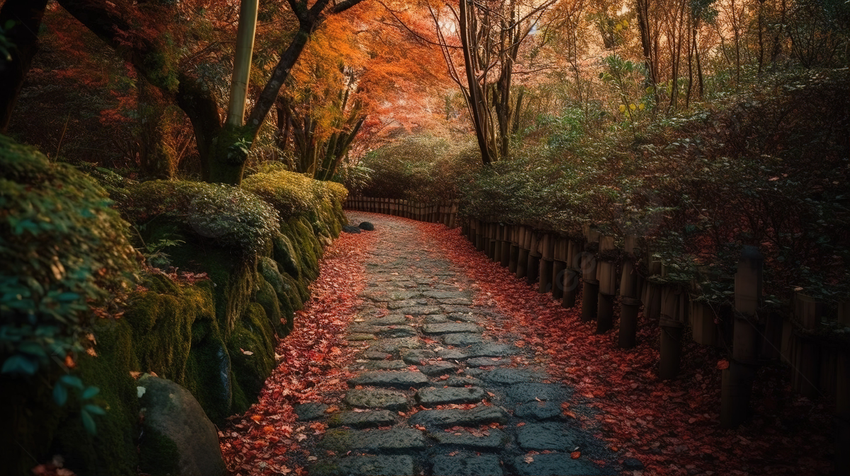 Autumn Background With Autumn Leaves On The Stone Pathway, Autumn In Image Autumn Scenery Small Path At Dusk, HD Photography Photo, Plant Background Image And Wallpaper for Free Download