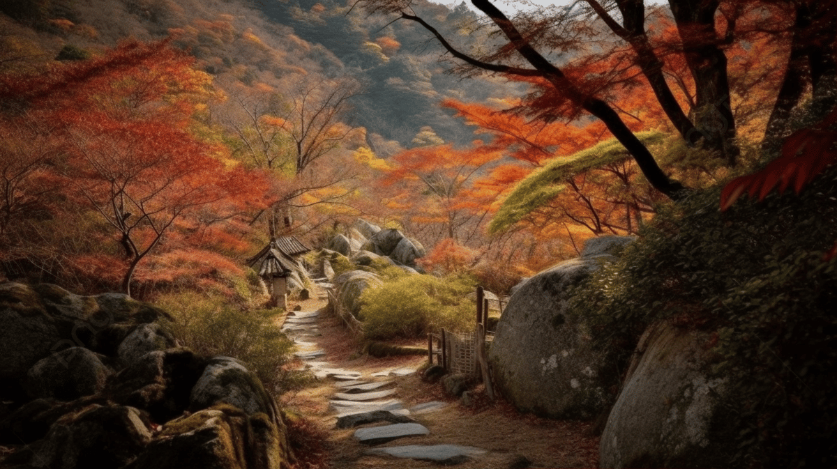 Autumn Pathway To A Small Waterfall In Korea Background, An Image Of A Passing Autumn Scene, HD Photography Photo, Plant Background Image And Wallpaper for Free Download