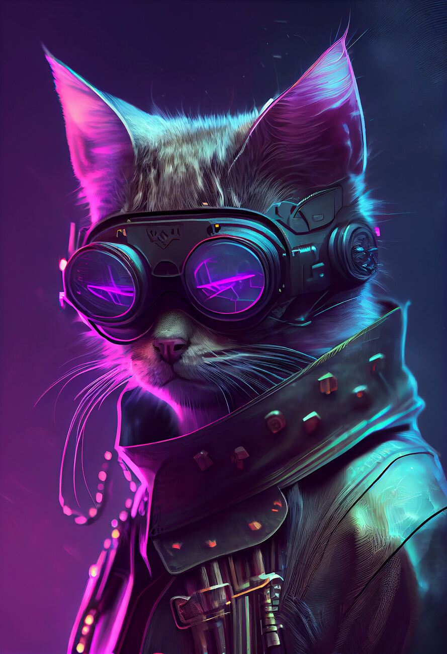 Cool cyberpunk style cat Wall Mural