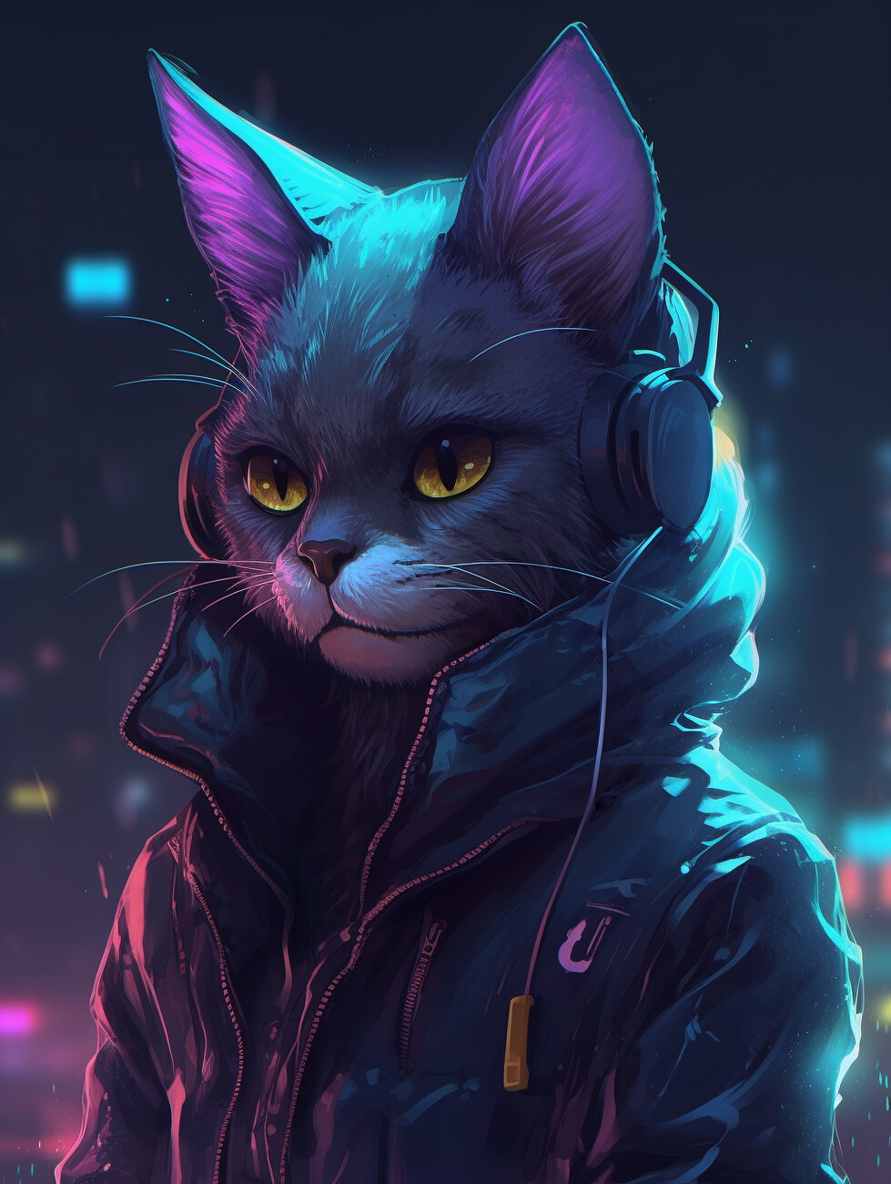 Cyberpunk Style Cat / 2 Wall Mural