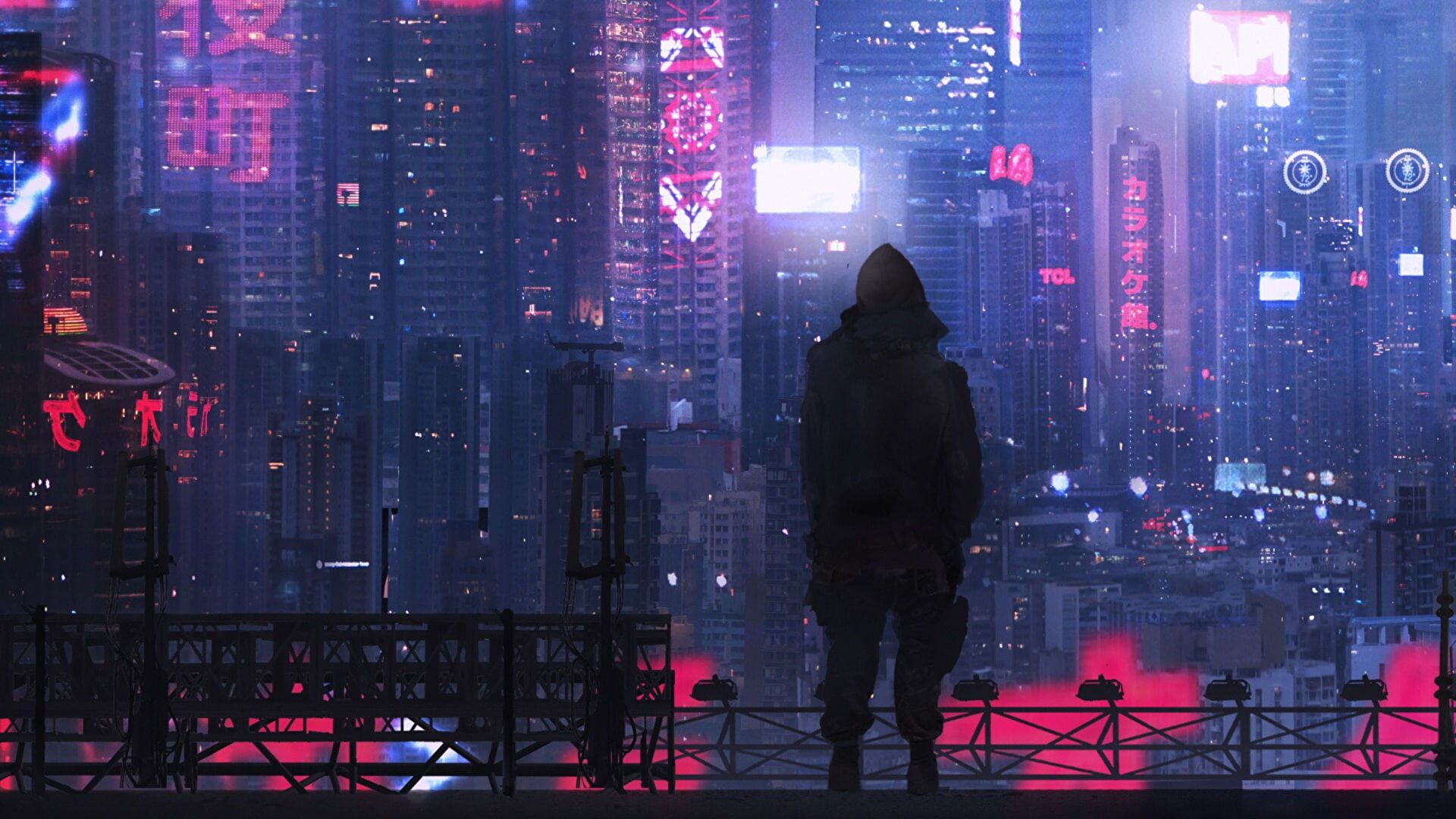 Wallpaper, Bold Cat, digital, city, cyberpunk 1920x1080