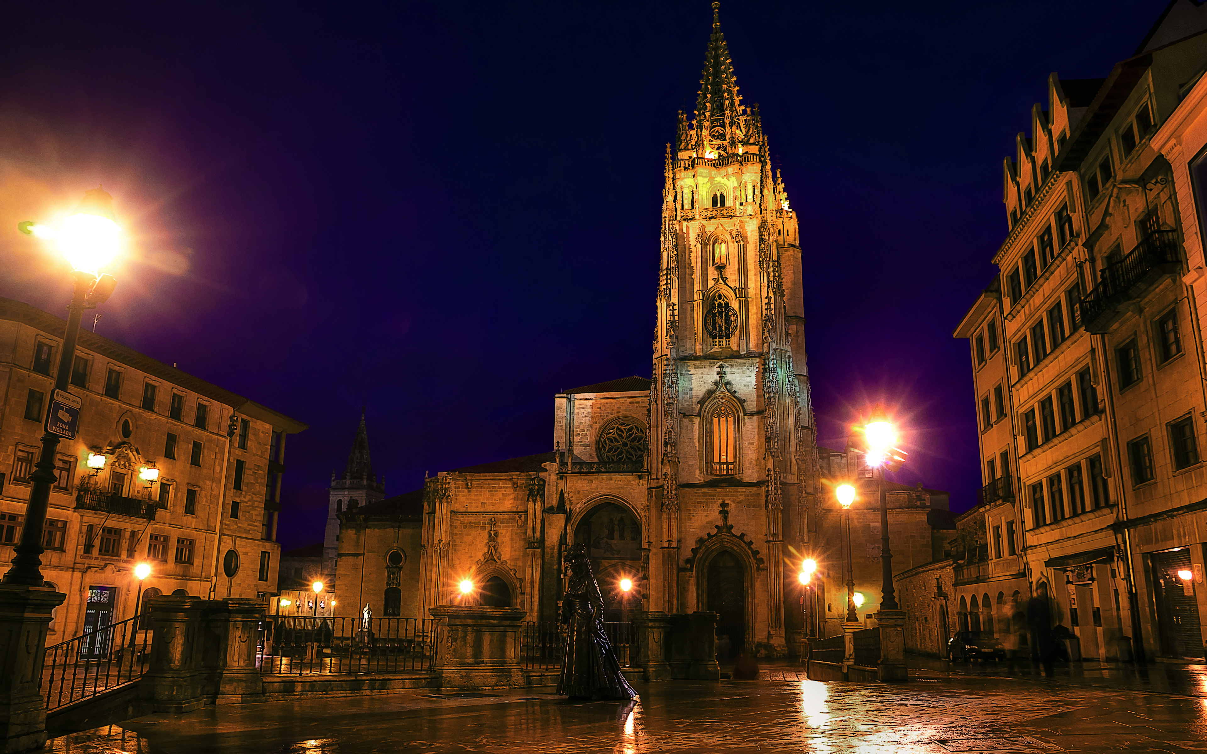 image Spain Oviedo Asturias Street Night Street lights 3840x2400