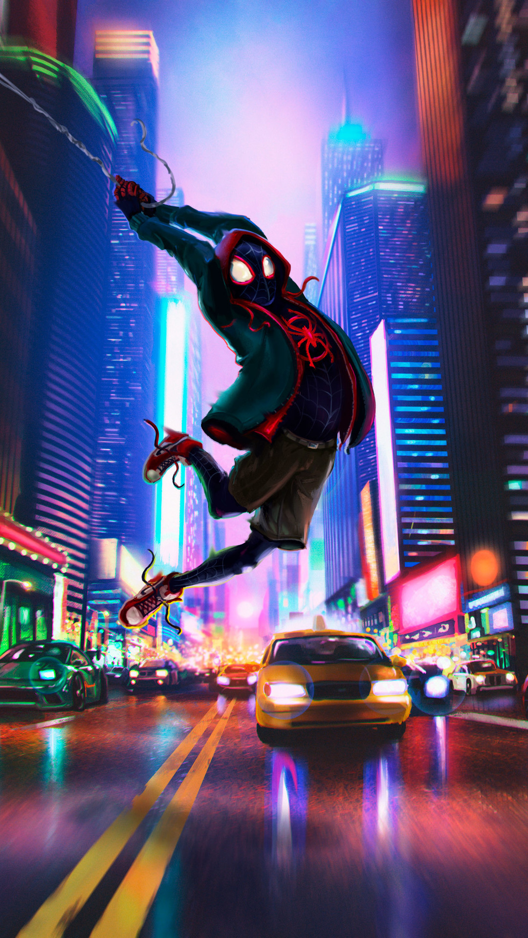 1080x1920 spiderman into the spider verse, spiderman, hd, superheroes, artwork, artist, digital art, for iPhone 6, 7, 8 wallpaper