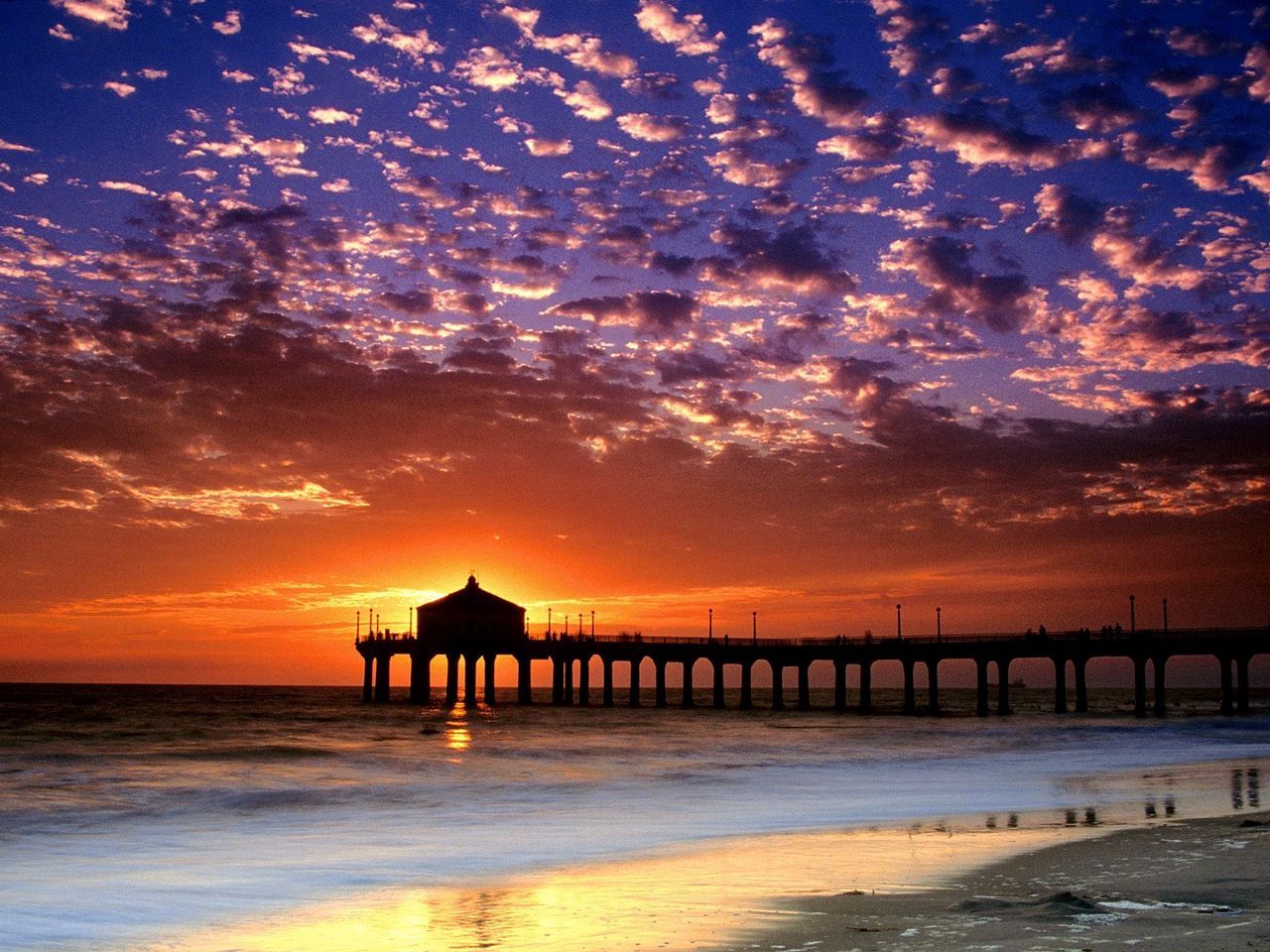 Wallpaper decline sun sea clouds coast pier california beach evening sky. California wallpaper, Sunset, Manhattan beach