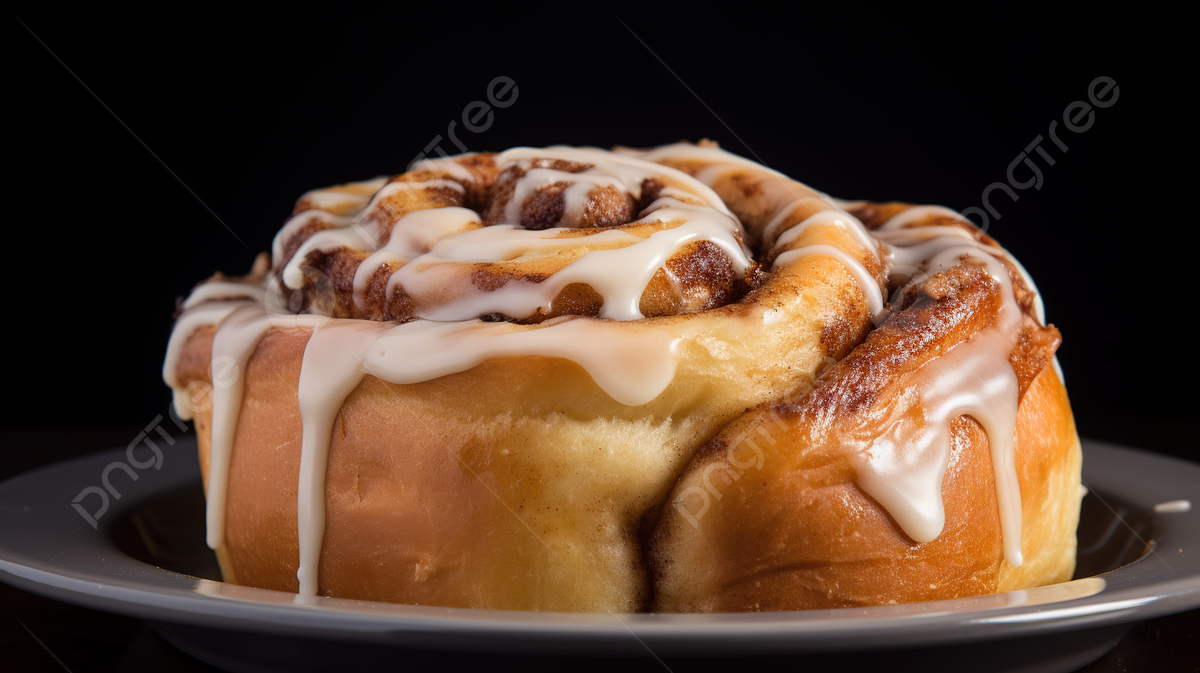 Cinnamon Bun With Icing On A Plate Background, Cinnamon Roll Picture Background Image And Wallpaper for Free Download