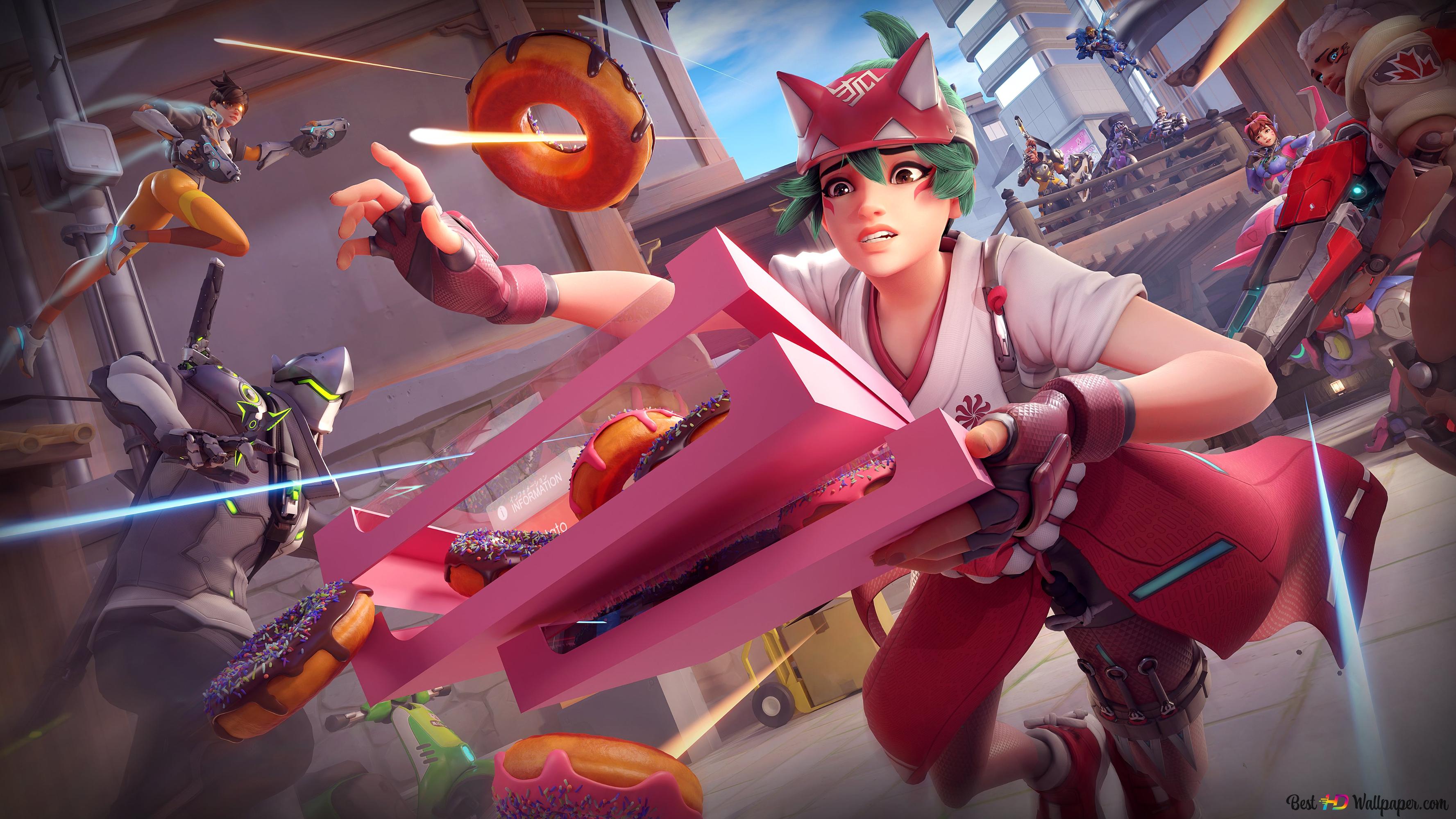 Overwatch video game Kiriko action scene 4K wallpaper download