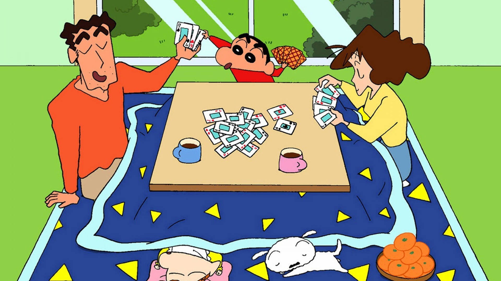 Download Crayon Shin Chan Family Card Game Wallpaper