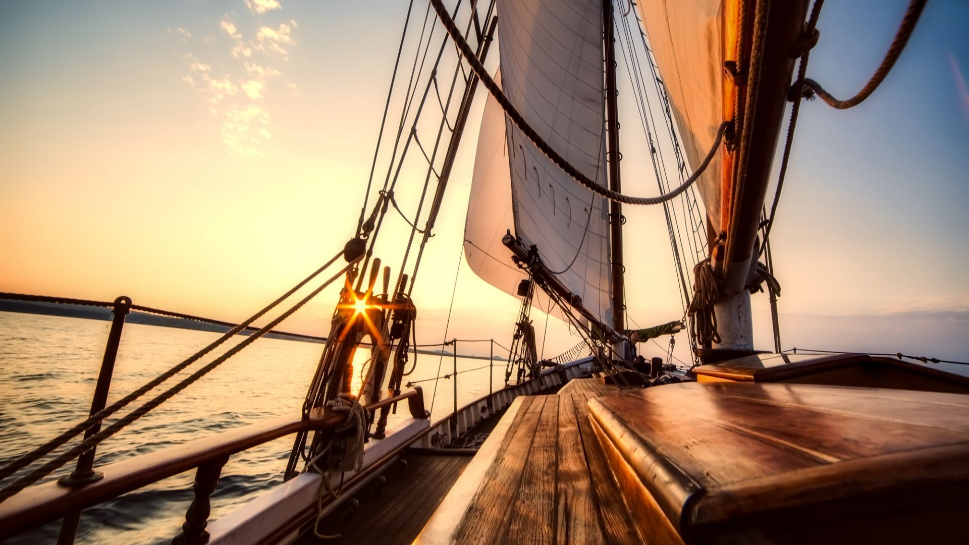 Desktop Wallpaper Sailing Boat, Ship, Sunset, HD Image, Picture, Background, 4859df