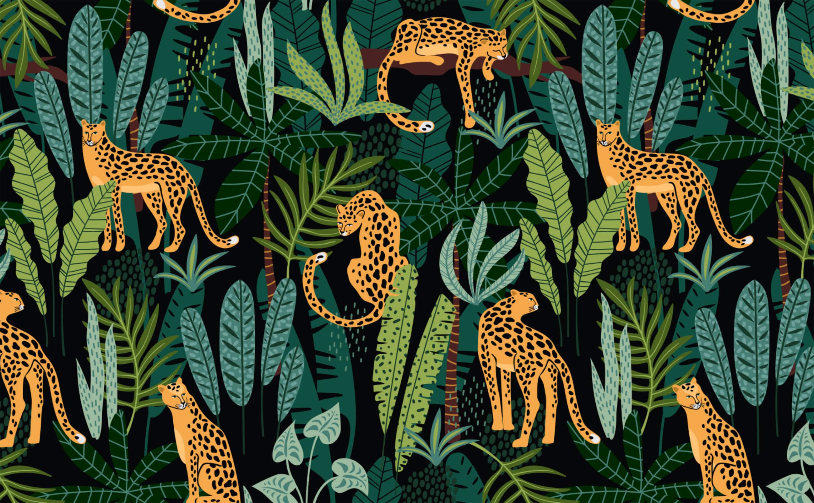 Lush Jungle Night Leopard Pattern