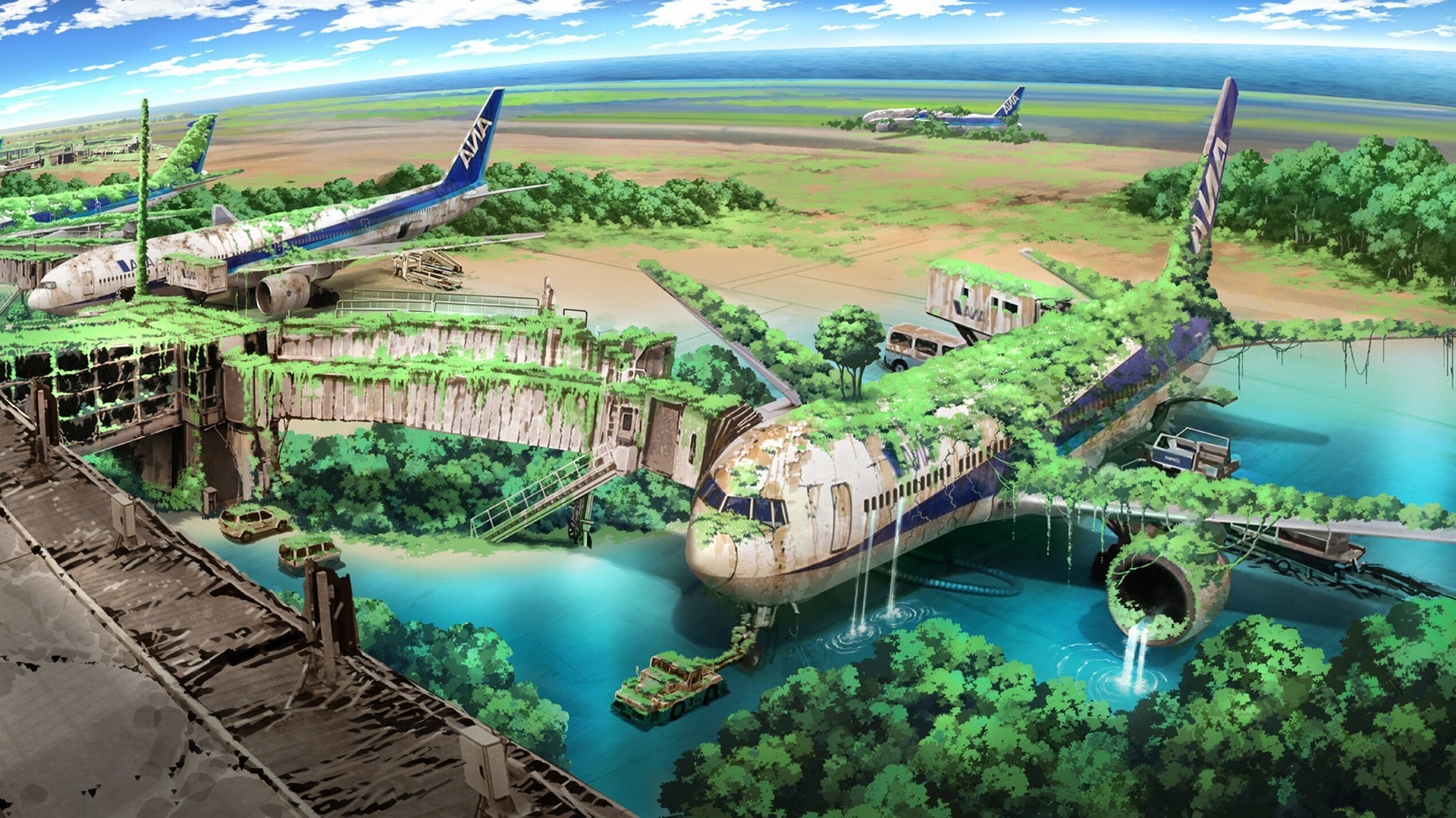 Apocalyptic, Airplane, Nature, Anime, Aircraft, Drawing Wallpaper HD / Desktop and Mobile Background