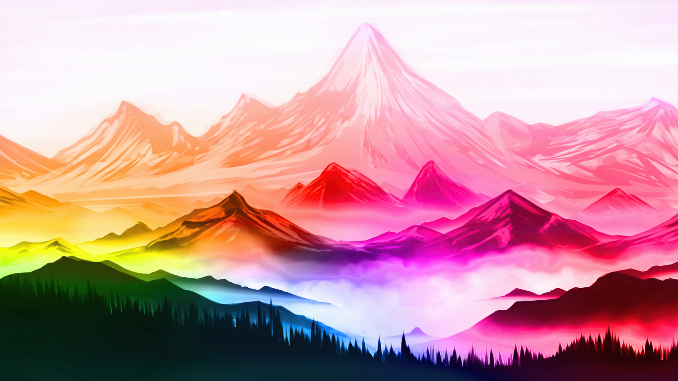 Colorful Nature Mountains Landscape Digital Art 5k 1366x768 Resolution HD 4k Wallpaper, Image, Background, Photo and Picture