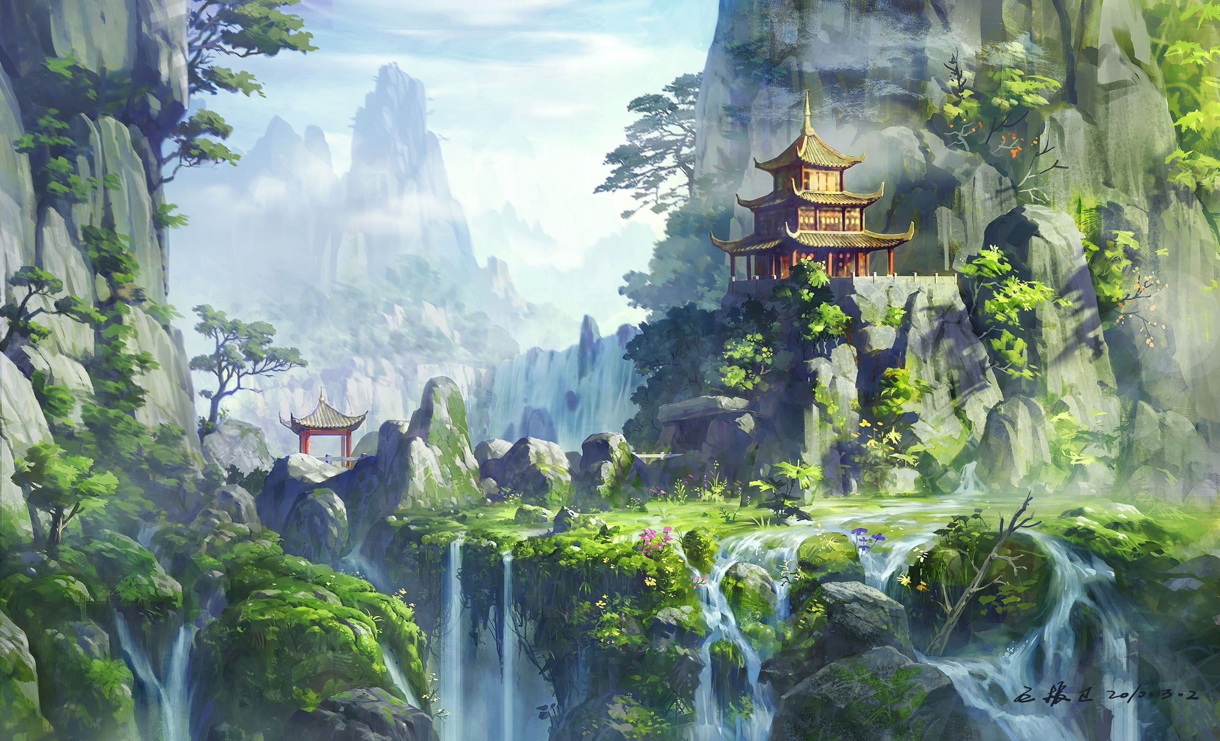 Wallpaper, drawing, forest, jungle, swamp, rainforest, wetland, Terrain, screenshot, habitat, natural environment 2500x1520