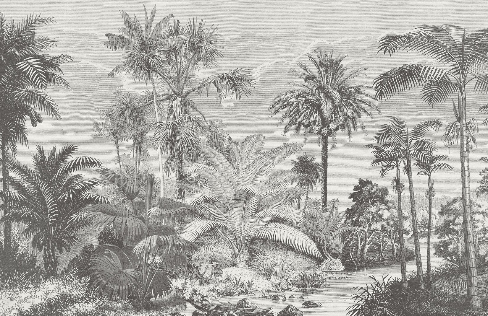 Monochrome Vintage Jungle Wallpaper Mural