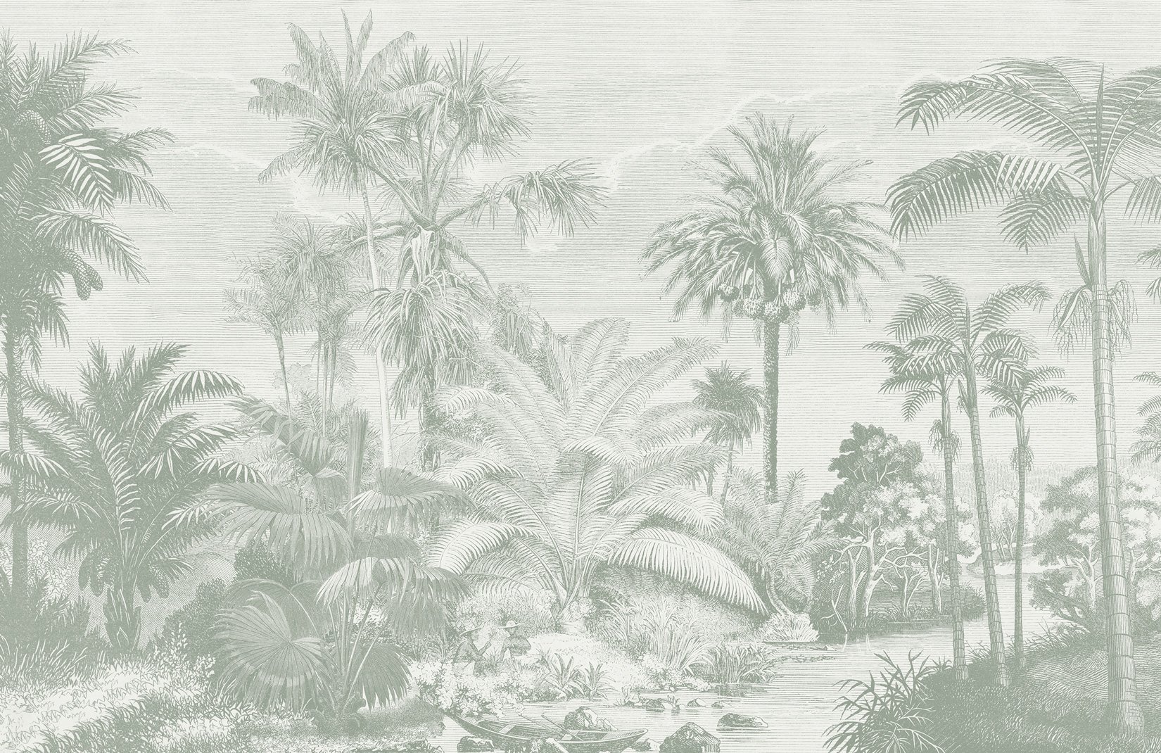 Sage Green Vintage Tropical Jungle Wallpaper Mural