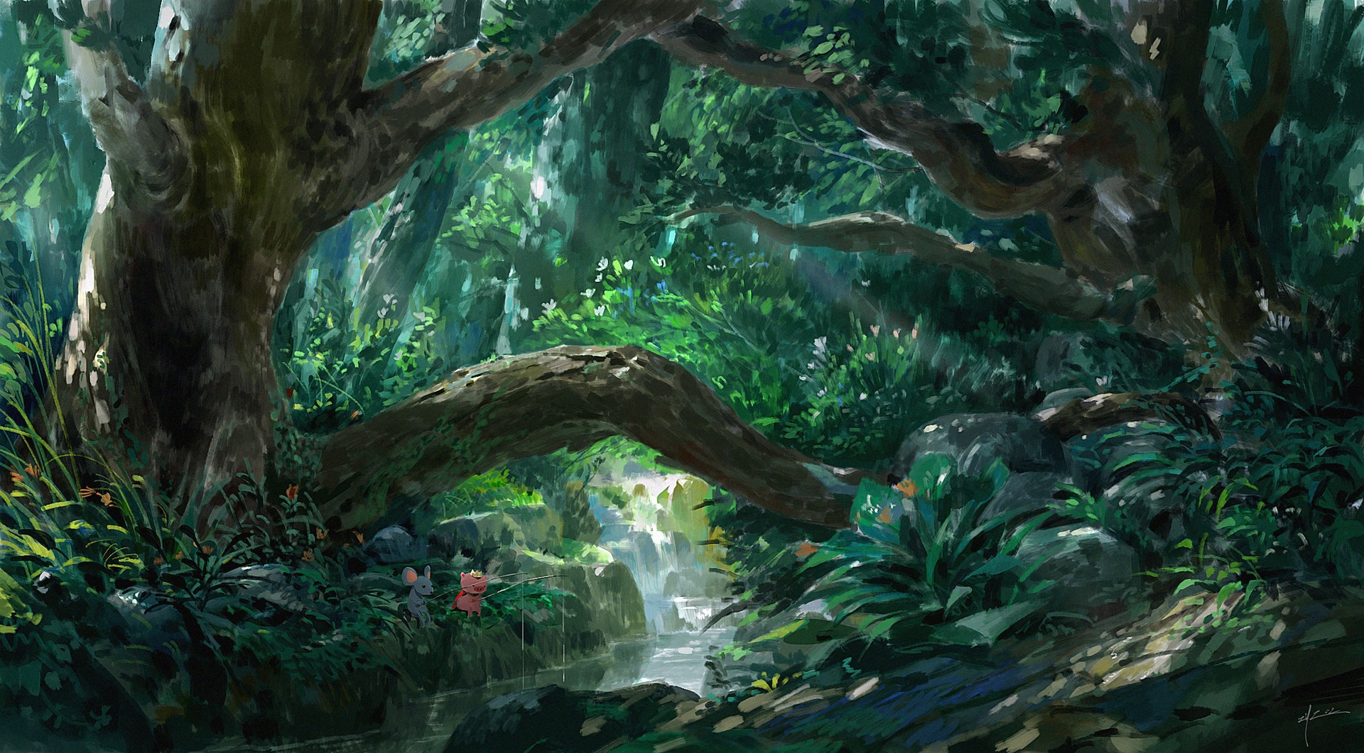 Wallpaper / artwork, jungle, pigs, digital, green free download