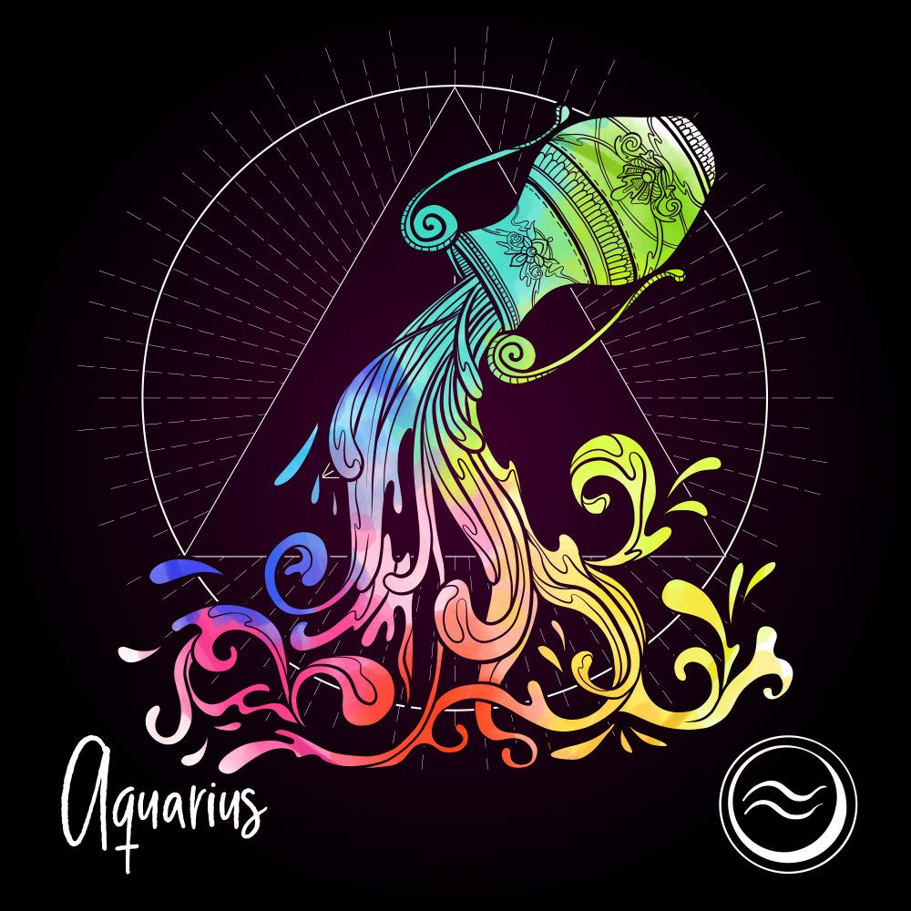 5D Diy Diamond Painting Kits Aquarius Zodiac Sign. Astrological Horoscope Collection. Multicolor Black Full Drill Painting Arts Craft Canvas for Home Wall Decor Full Drill Cross Stitch Gift 16X20 Inch