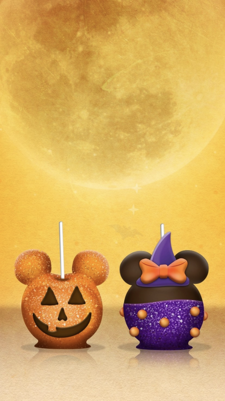 Mickey & Minnie's Halloween apple/ Disney Food / Halloween wallpaper. Disney characters wallpaper, Halloween apples, Halloween wallpaper iphone