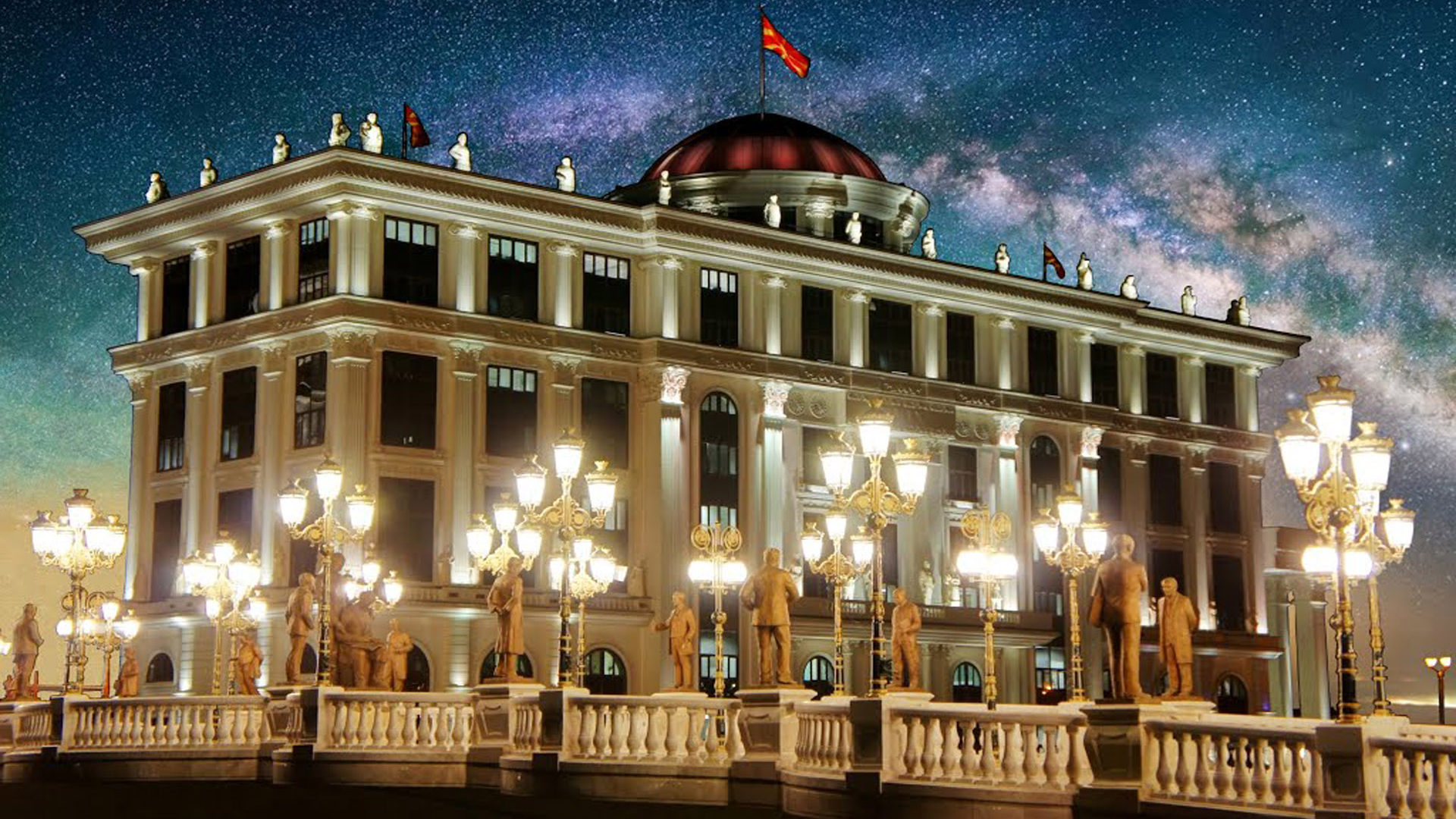 Bridge Of Art And The Ministry Of Foreign Affairs In The City Of Skopje Baroque Architecture Desktop HD Wallpaper 1920x1200, Wallpaper13.com