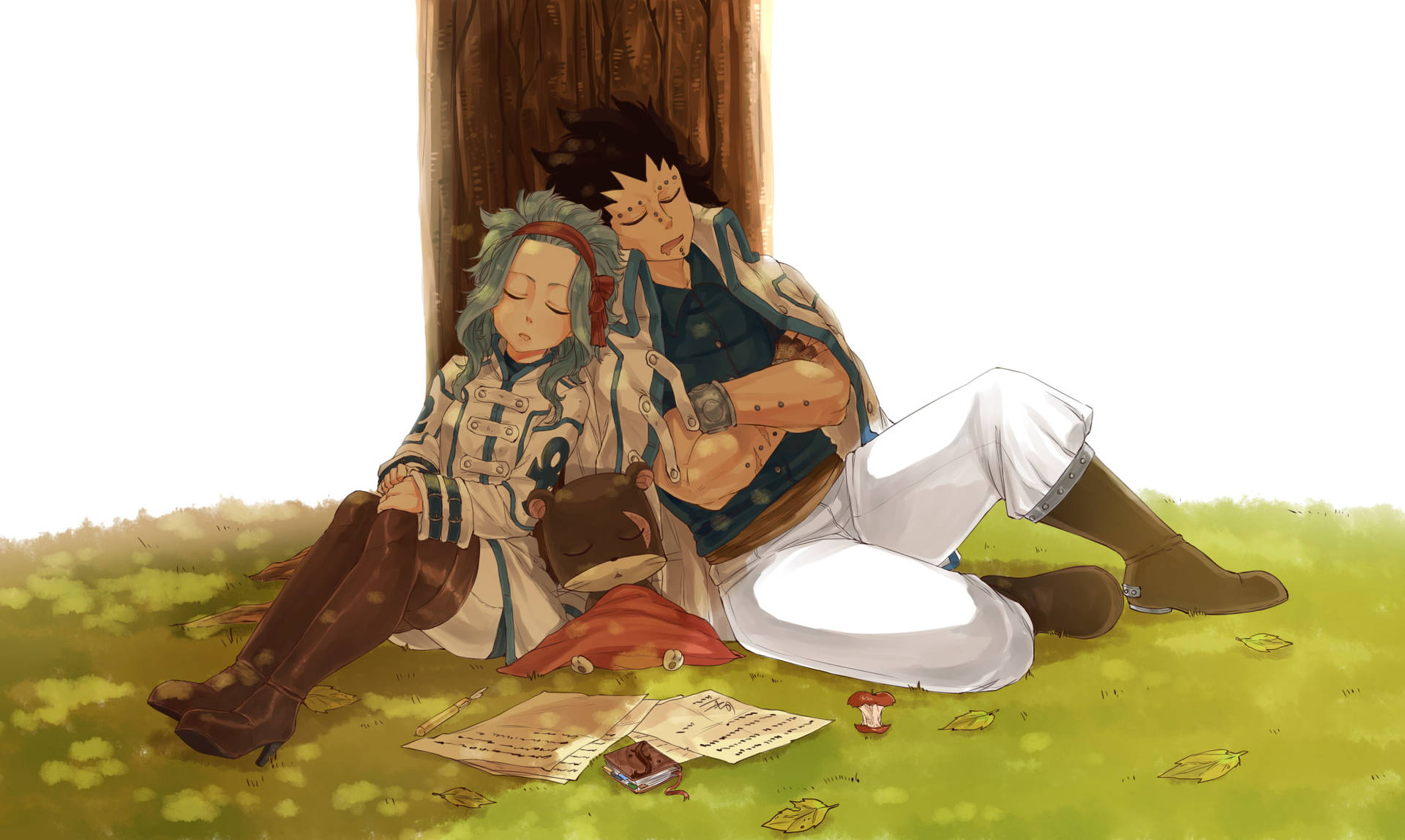 Download Fairy Tail Characters Napping Levy And Gajeel Wallpaper
