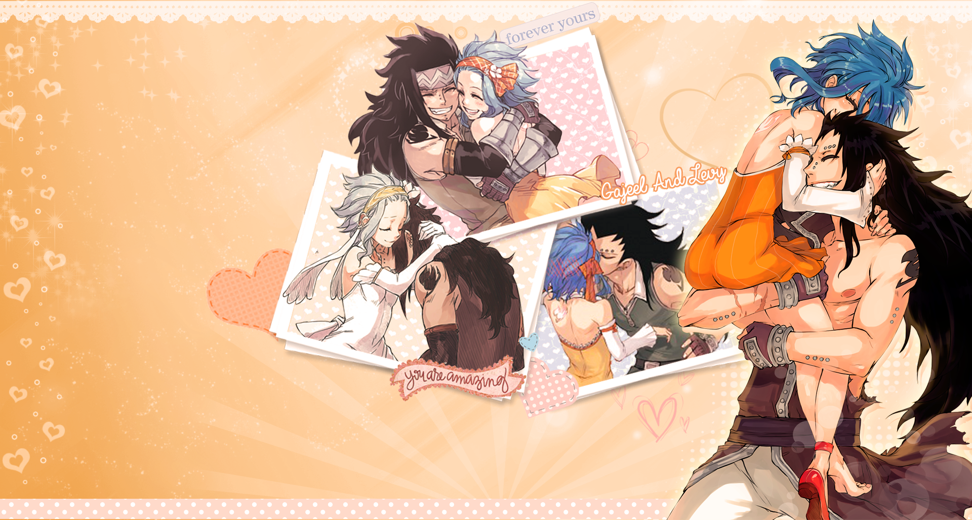 Levy McGarden Gajeel Redfox Anime Fairy Tail Girl Boy Dress Orange Dress Belt Blue Hair Black Hair L Wallpaper:1920x1028