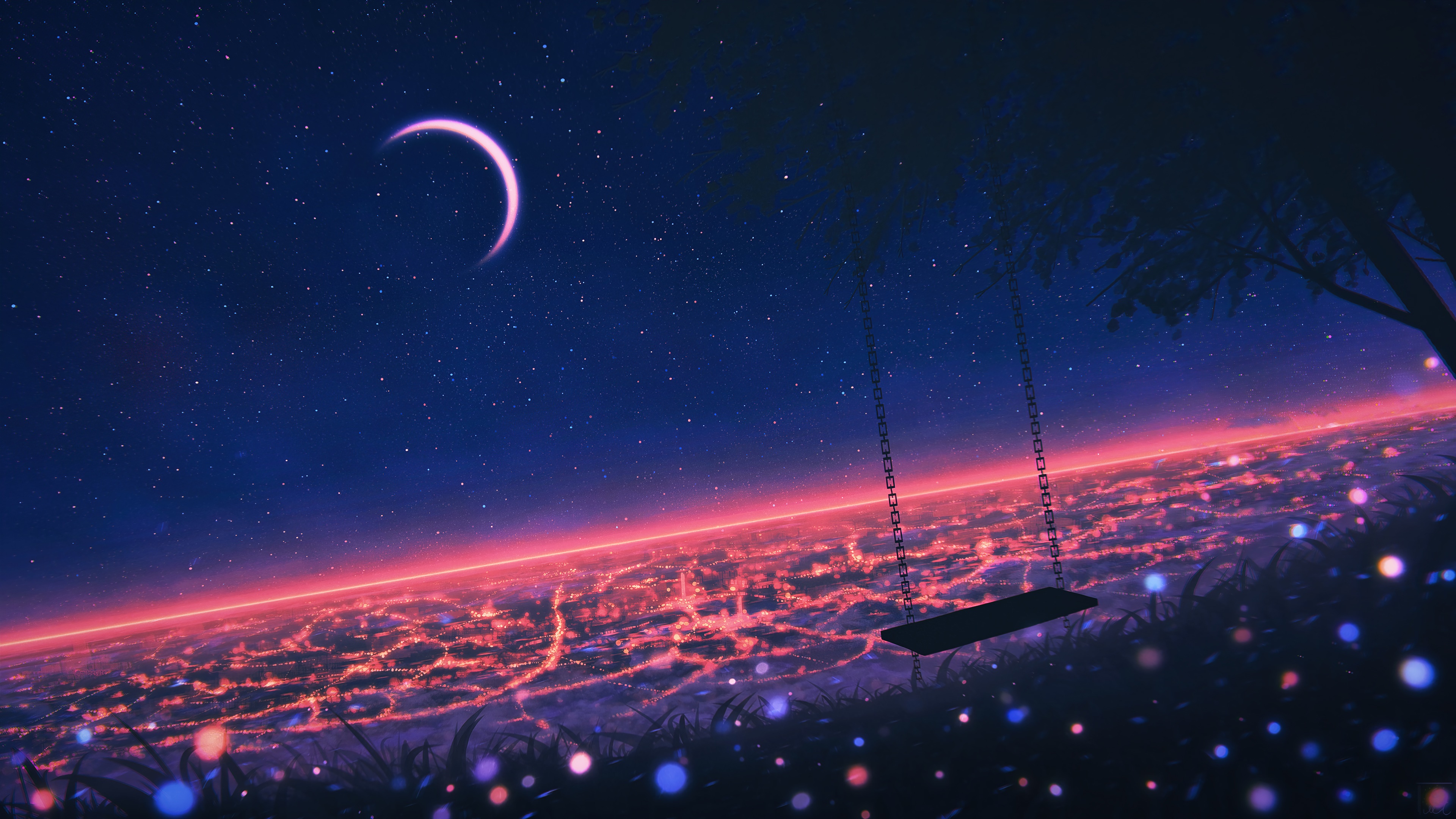 wallpaper, night, scenery, starry, sky, anime, art, 4k, HD Gallery HD Wallpaper
