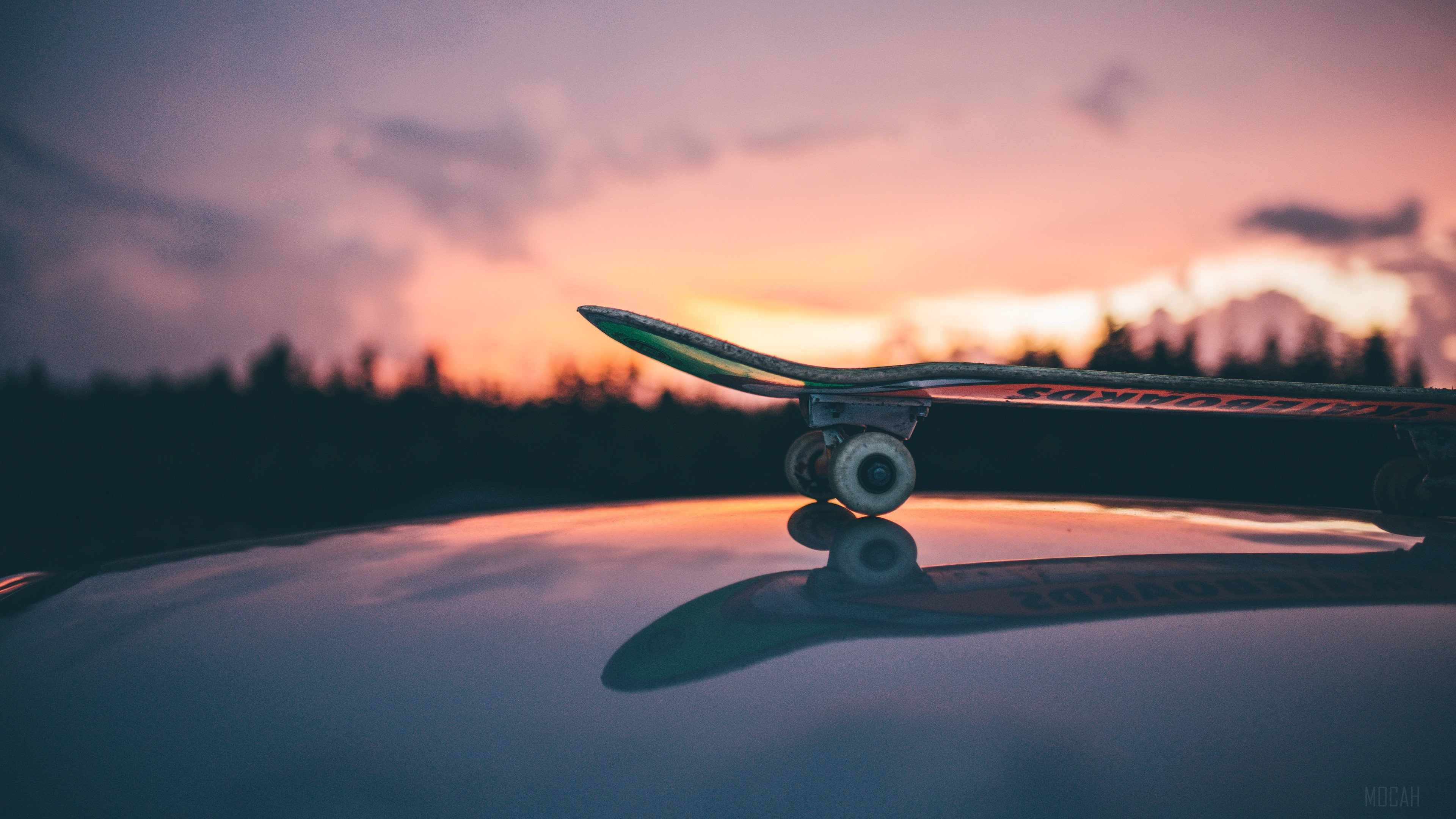 skateboard, sunset, sky 4k Gallery HD Wallpaper