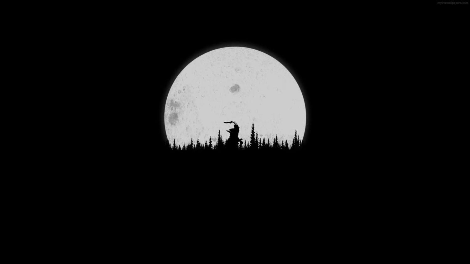 Silhouette Of Samurai Walking Full Moon