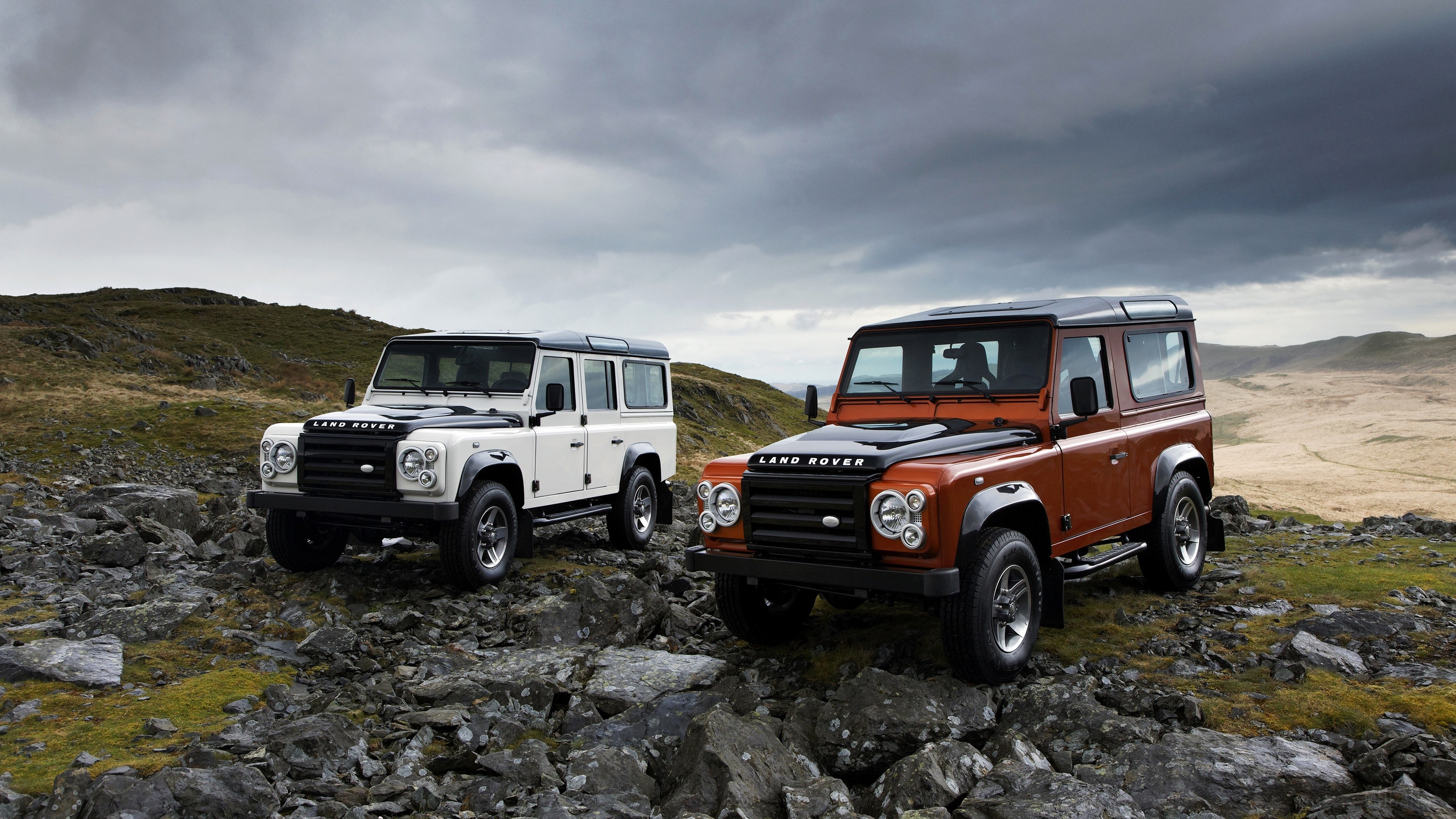 Car, Land Rover, Land Rover Defender, Orange Car, SUV, Vehicle, White Car 4k Gallery HD Wallpaper