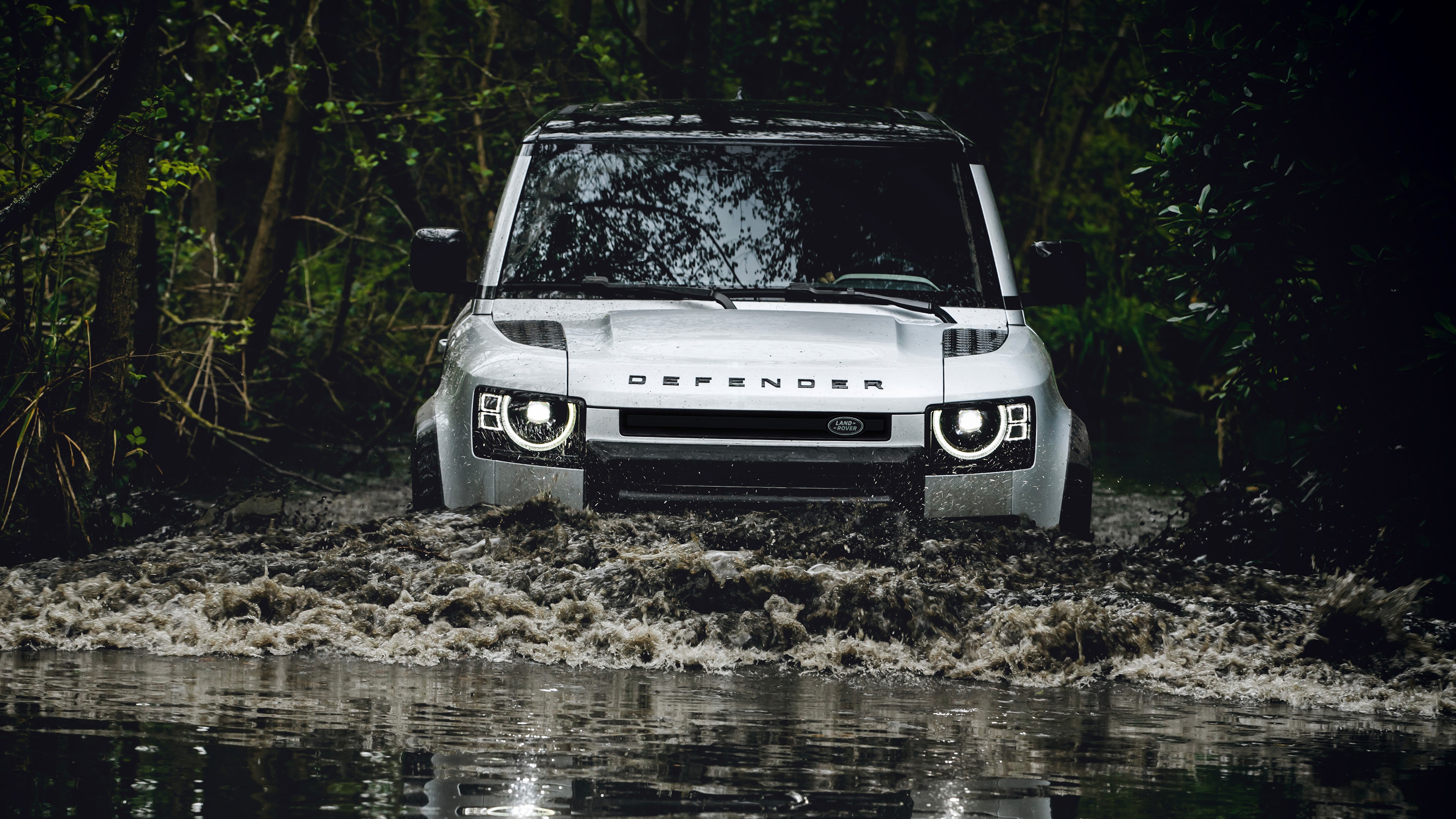 Wallpaper / Land Rover, Defender, Car, Vehicle, Off Road, Forest, River Free Download