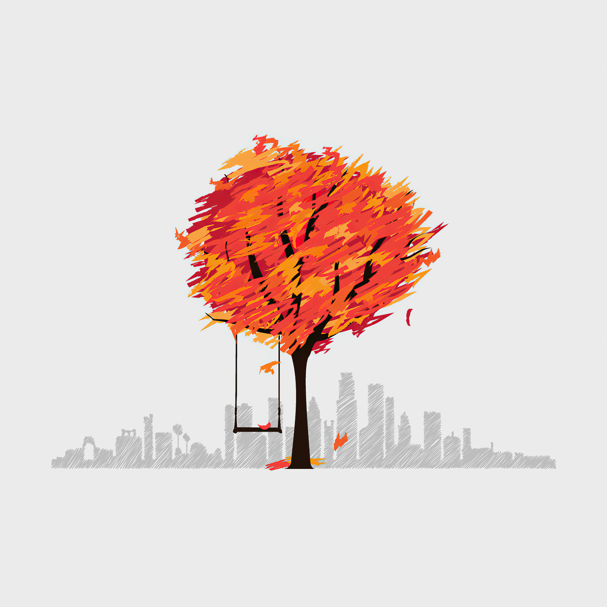 Autumn Tree Minimal Art 4k