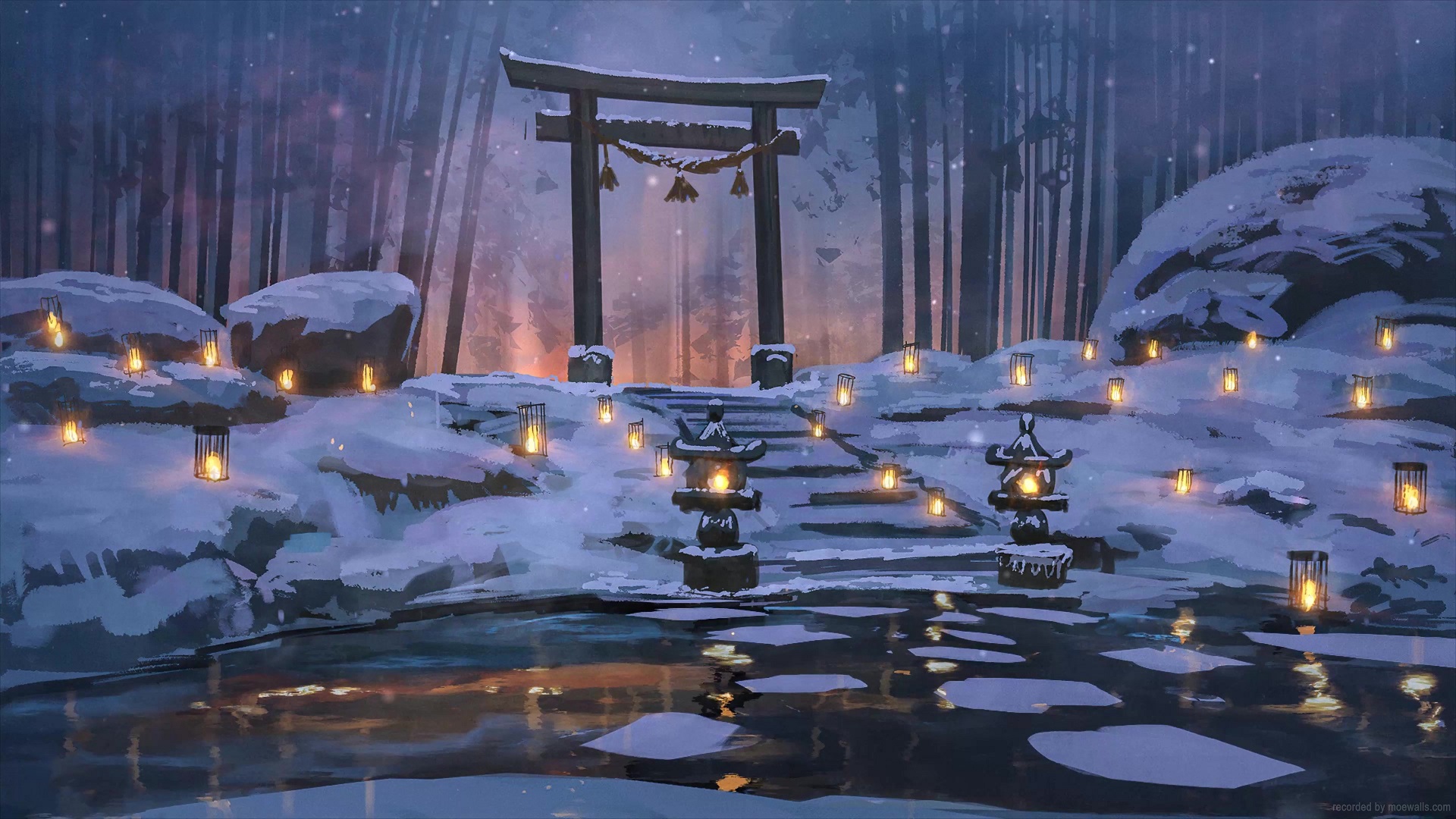 Torii Gate Winter Forest Live Wallpaper