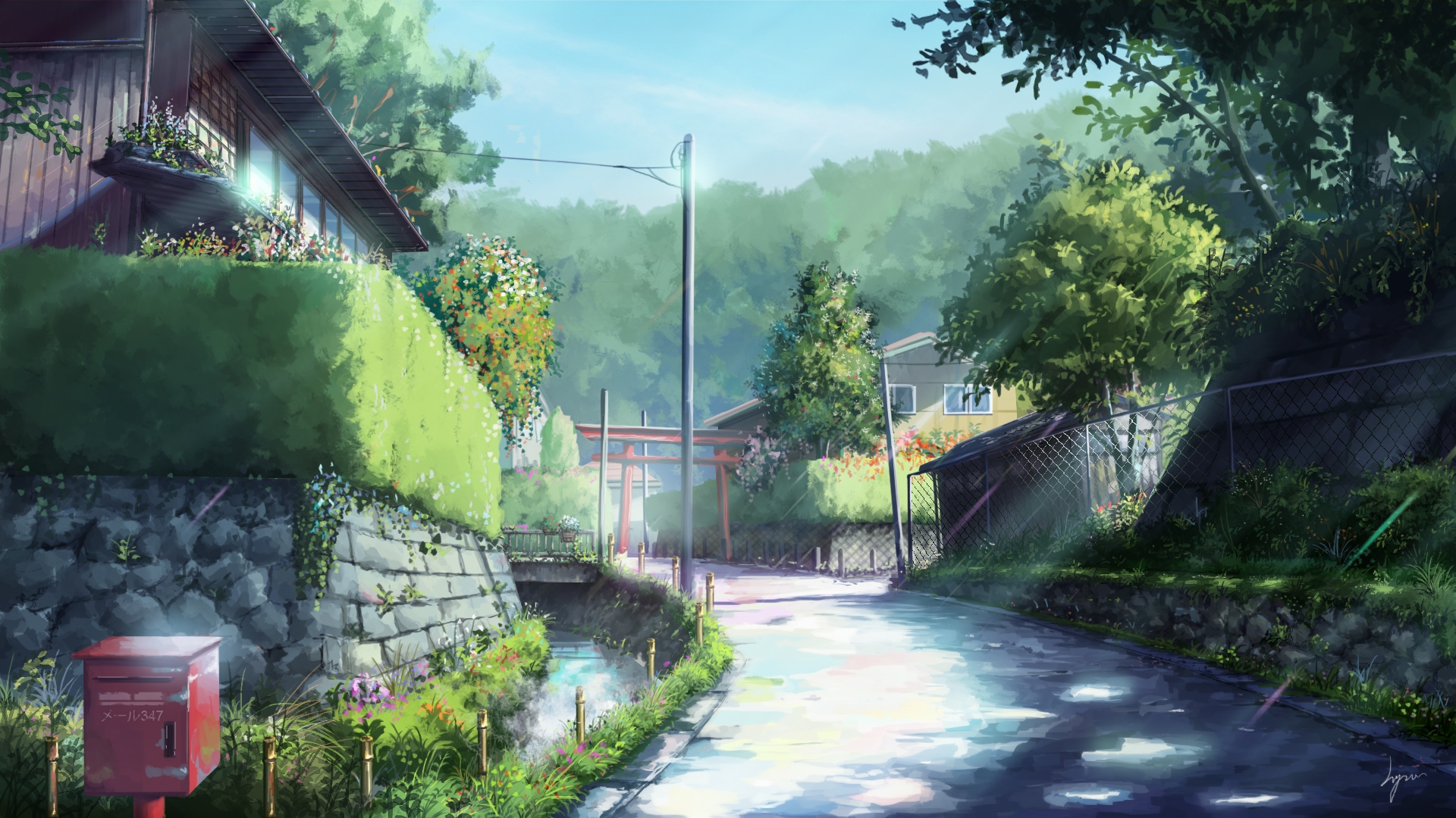 Wallpaper anime shrine torii sunlight picture on Fonwall