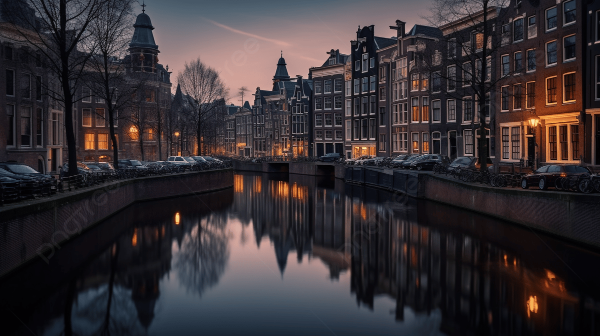 An Amsterdam Canal At Dusk Background, Beautiful Canals In Amsterdam, HD Photography Photo, Water Background Image And Wallpaper for Free Download