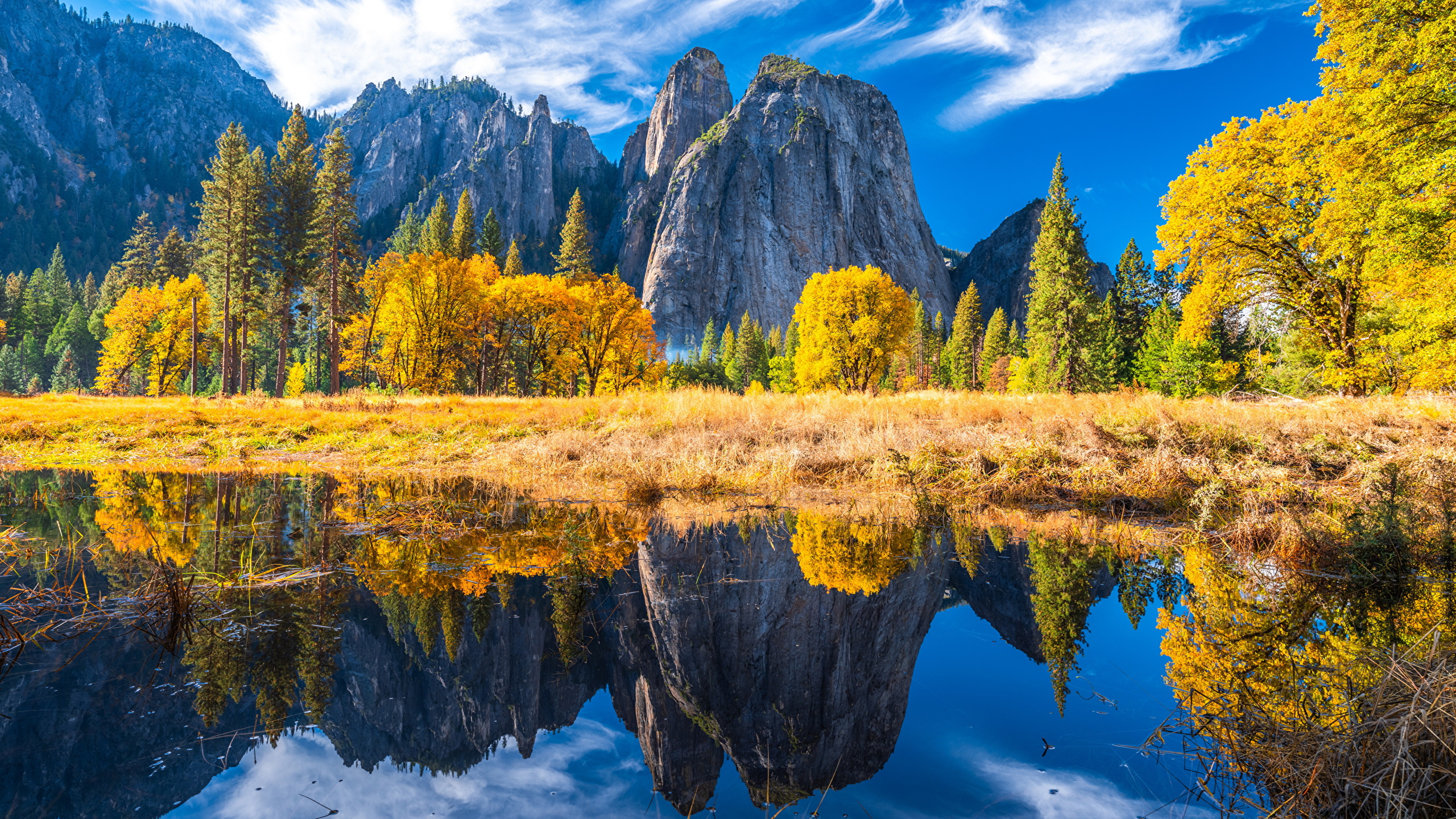 Wallpaper Yosemite California USA Cliff Autumn Nature 2560x1440
