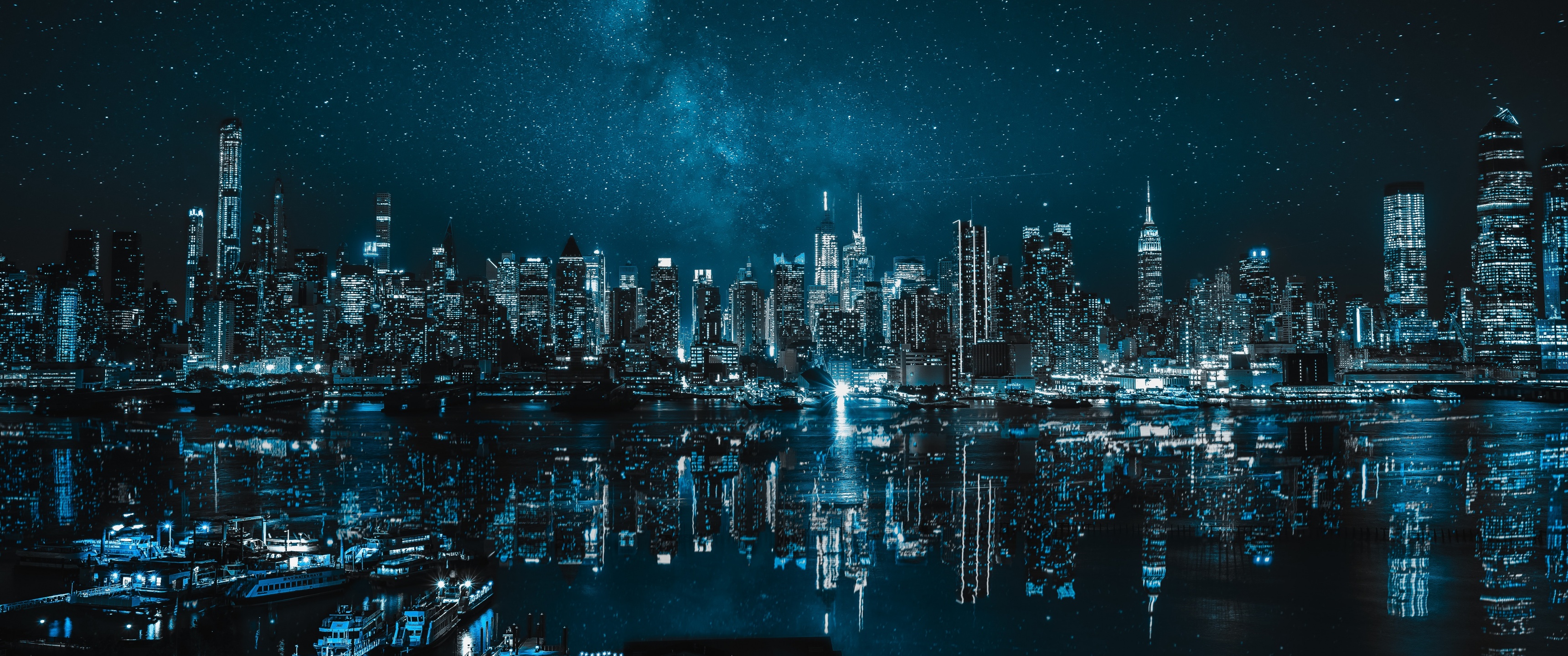 Wallpaper 4K, Panoramic, Cityscape, Night