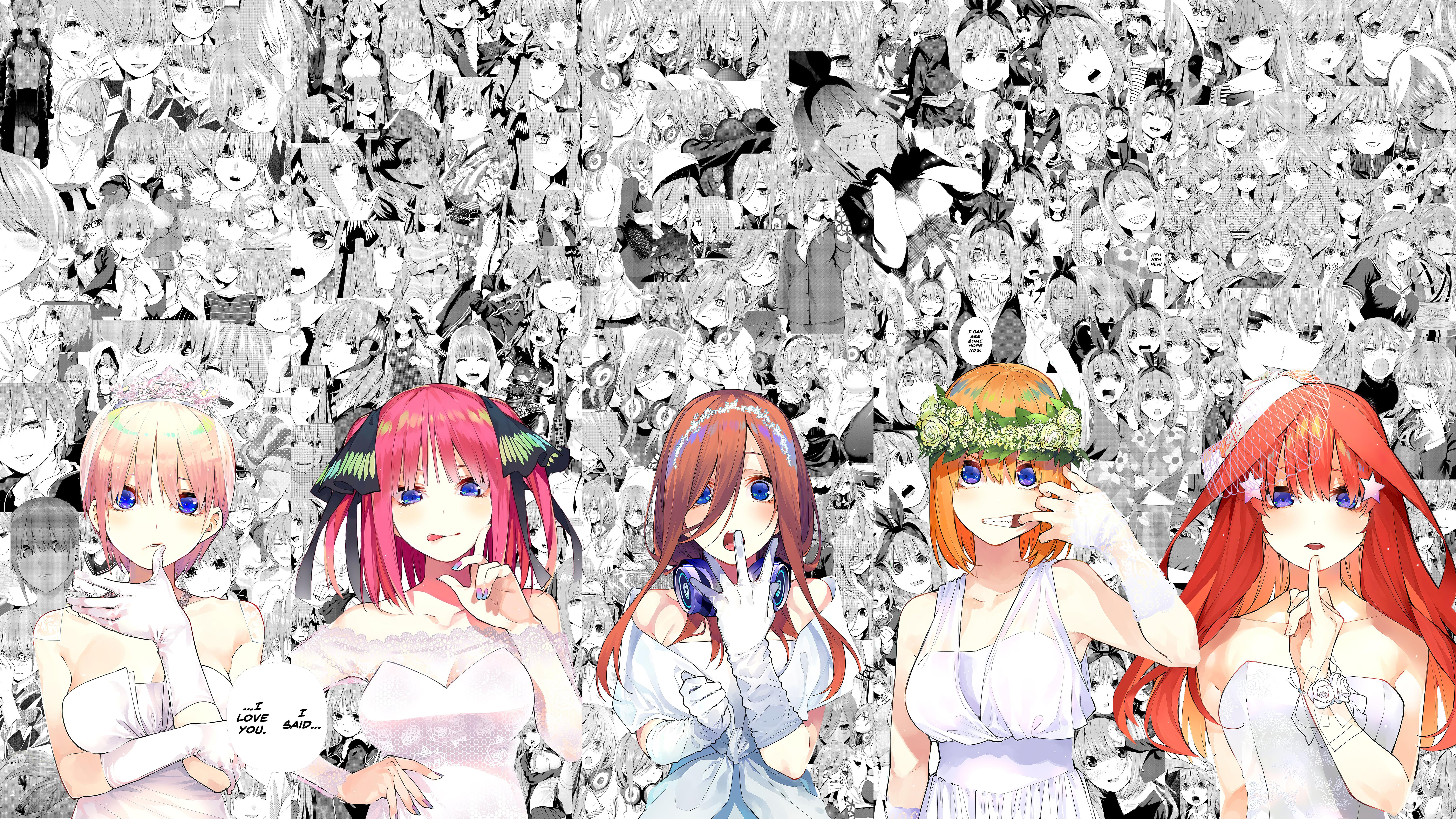 Nakano sisters manga collage desktop wallpaper ( this is the low resolution wallpaper, someone tell me where I can upload the higher resolution wallpaper)
