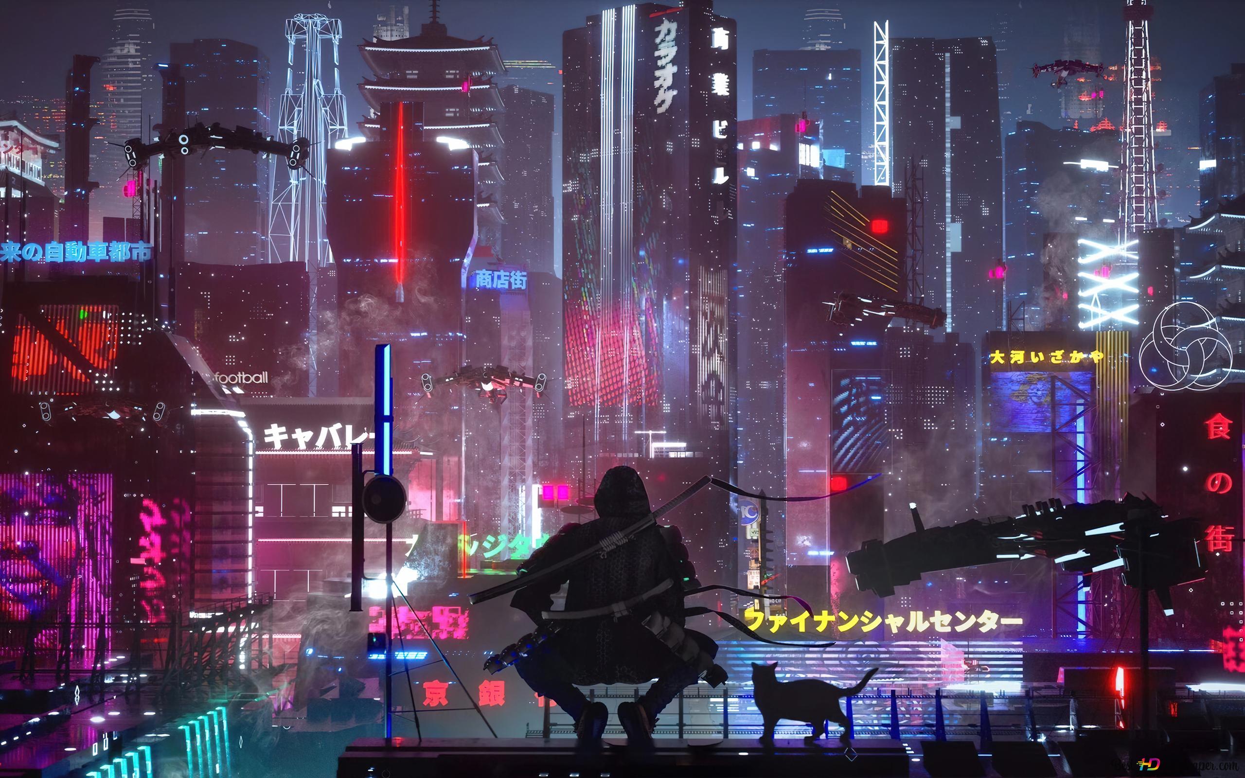 Cyberpunk ninja 4K wallpaper download