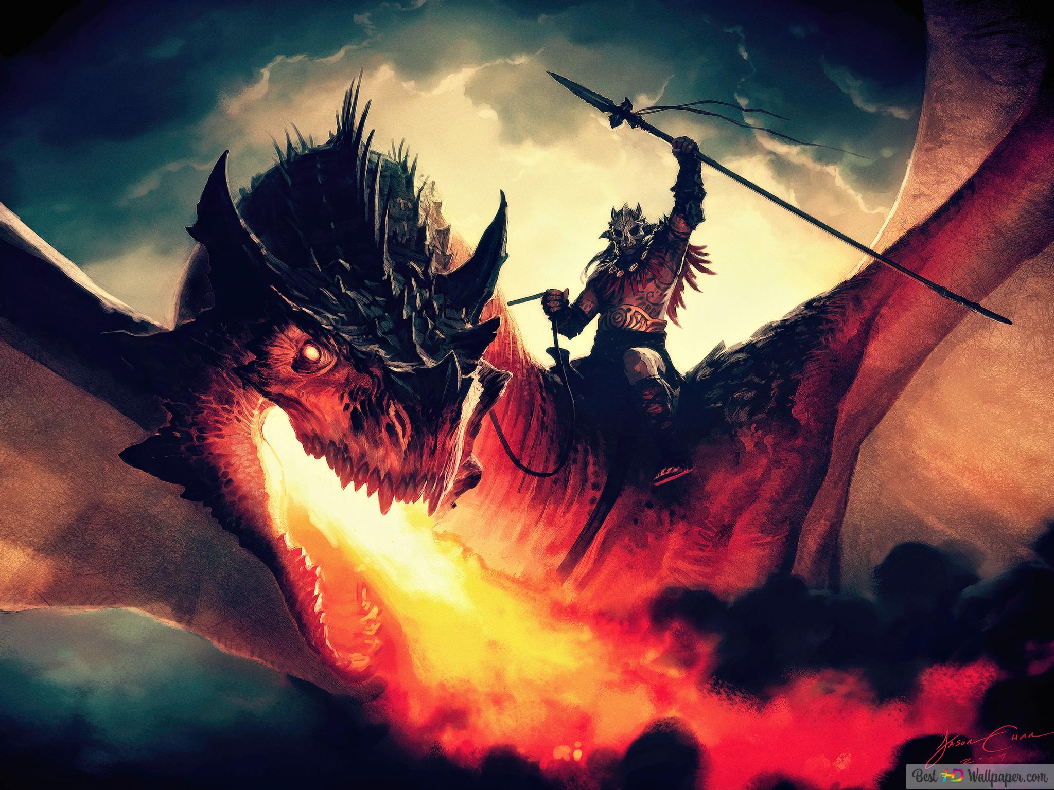 Dragon Fire Breath Warrior 4K wallpaper download